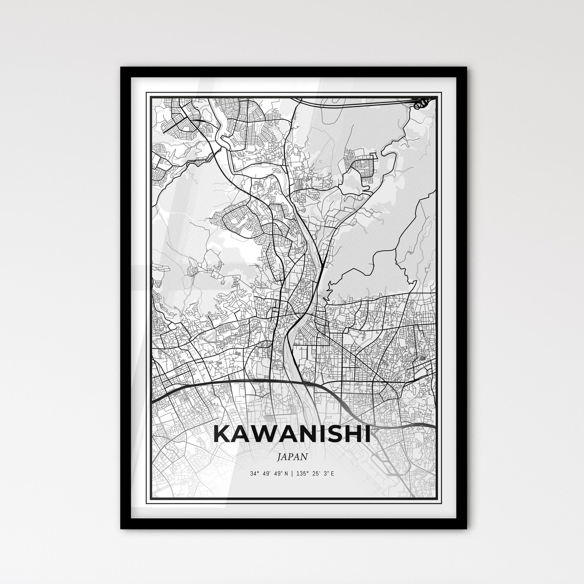 Kawanishi Japan - Scandinavian Style City Map for Modern Home Decor