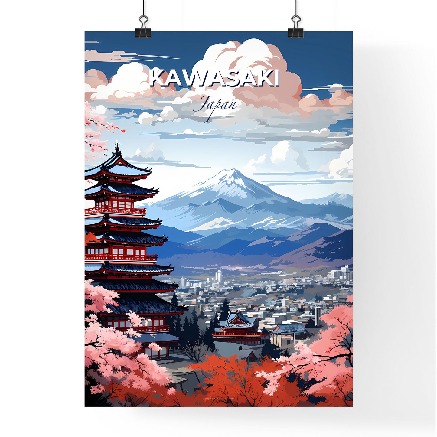 Colorful Japanese Pagoda and City Skyline Art Painting Default Title