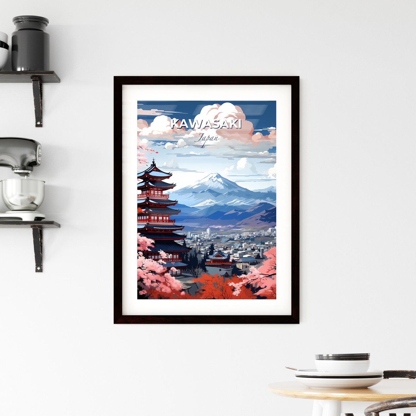 Colorful Japanese Pagoda and City Skyline Art Painting Default Title