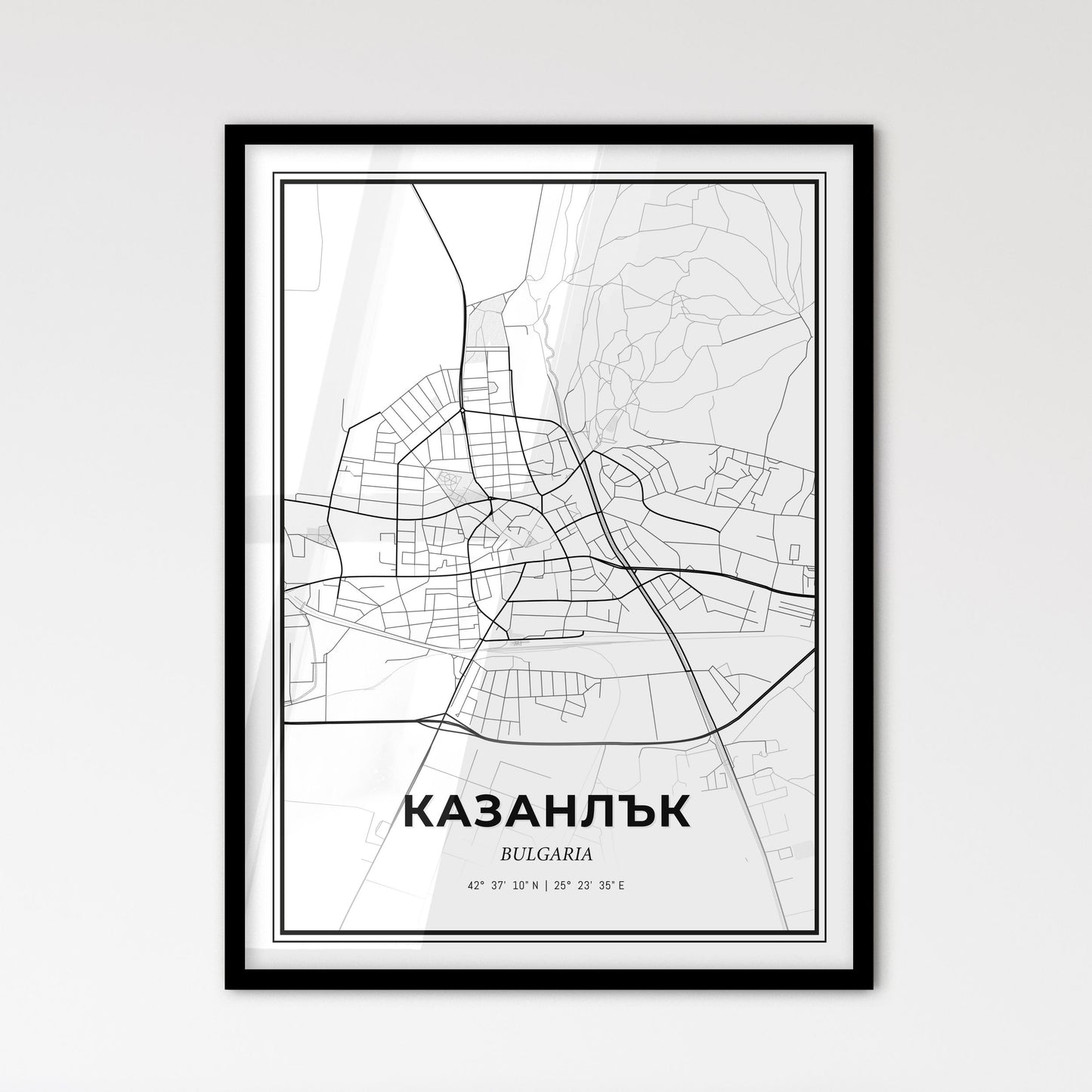 Kazanlak Bulgaria - Scandinavian Style City Map for Modern Home Decor