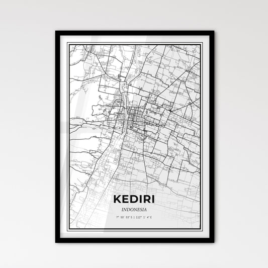 Kediri Indonesia - Scandinavian Style City Map for Modern Home Decor