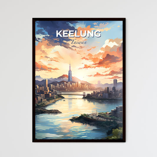 Expressive Skyline Cityscape Painting: Keelung Taiwan with River and Mountains Default Title