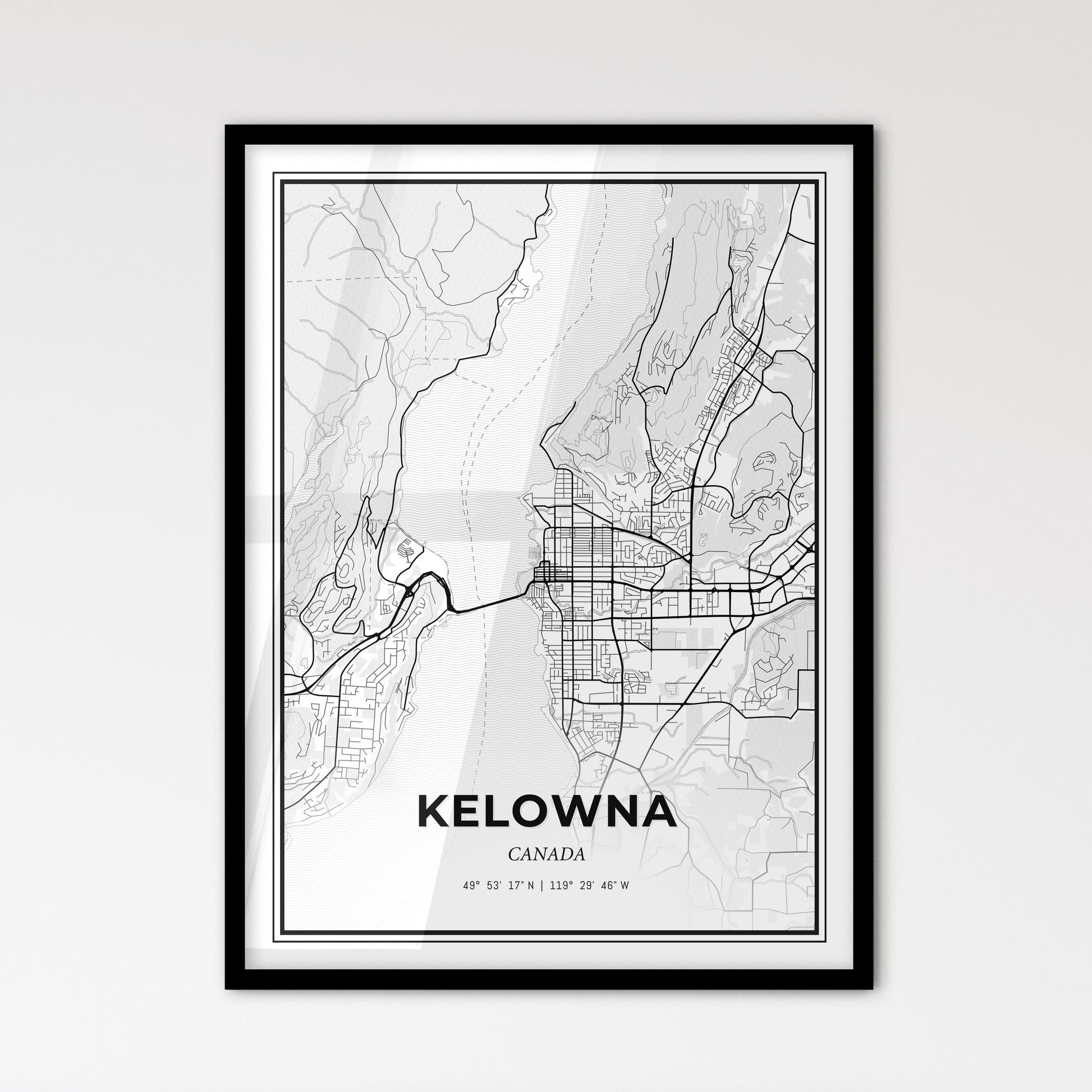 Kelowna Canada - Scandinavian Style City Map for Modern Home Decor