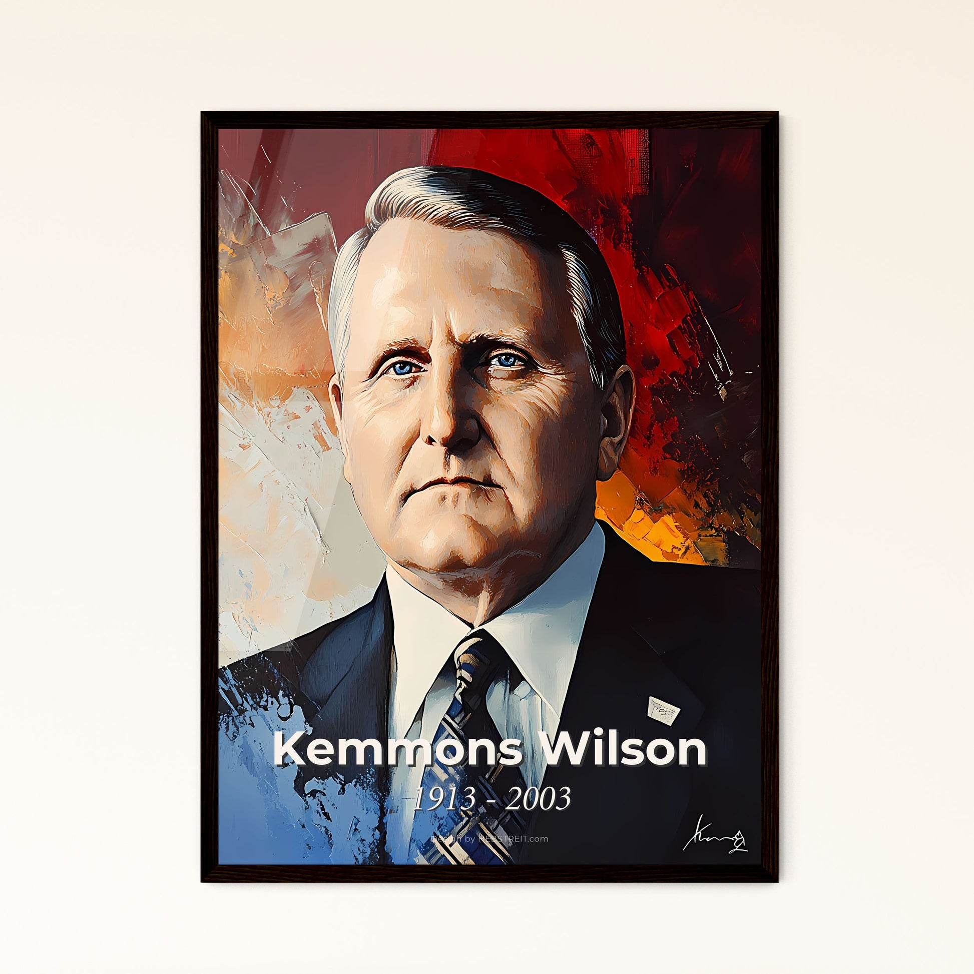 Portrait of Kemmons Wilson, 1913 - 2003. Impressionistic painting of a man in a suit.