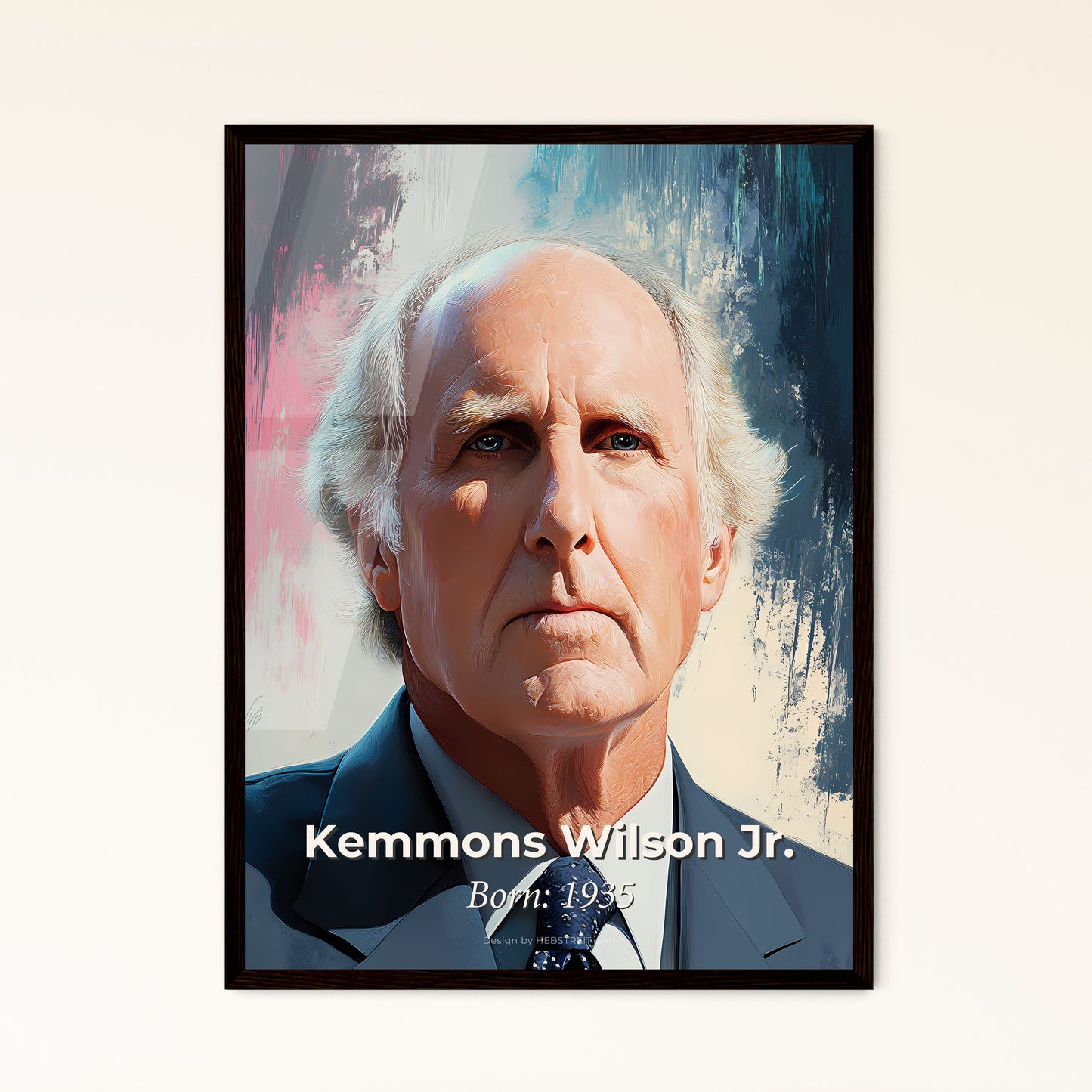 Portrait of Kemmons Wilson Jr., Born: 1935. Impressionistic painting of a man in a suit.