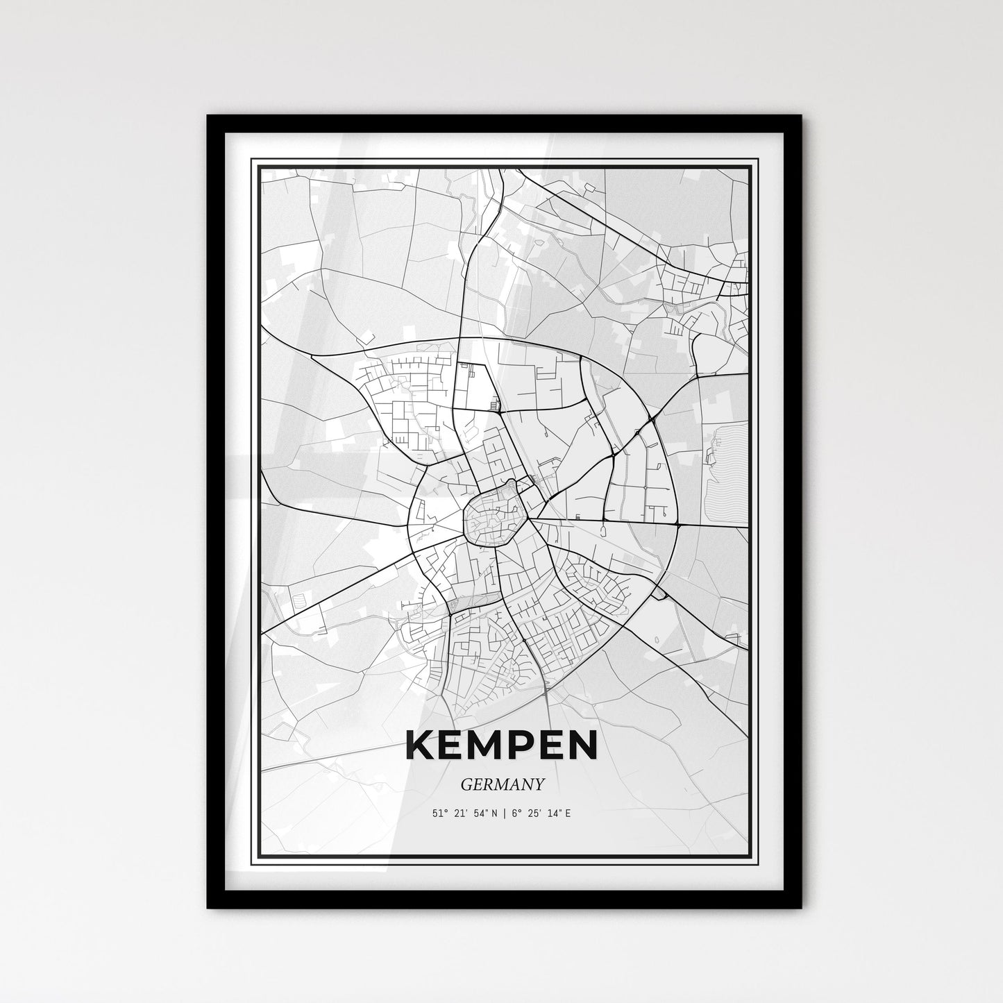 Kempen Germany - Scandinavian Style City Map for Modern Home Decor