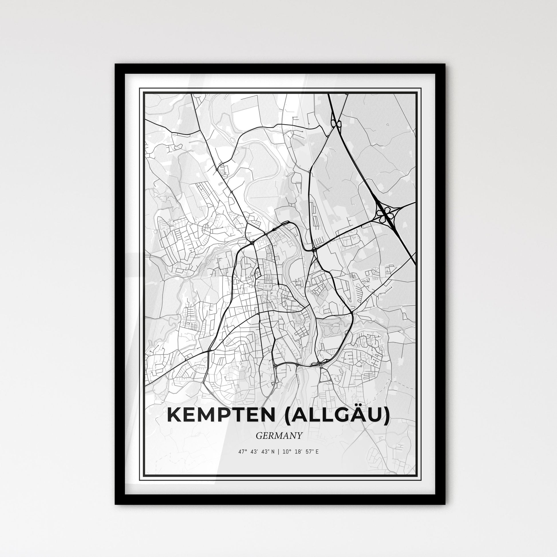 Kempten (Allgau) Germany - Scandinavian Style City Map for Modern Home Decor