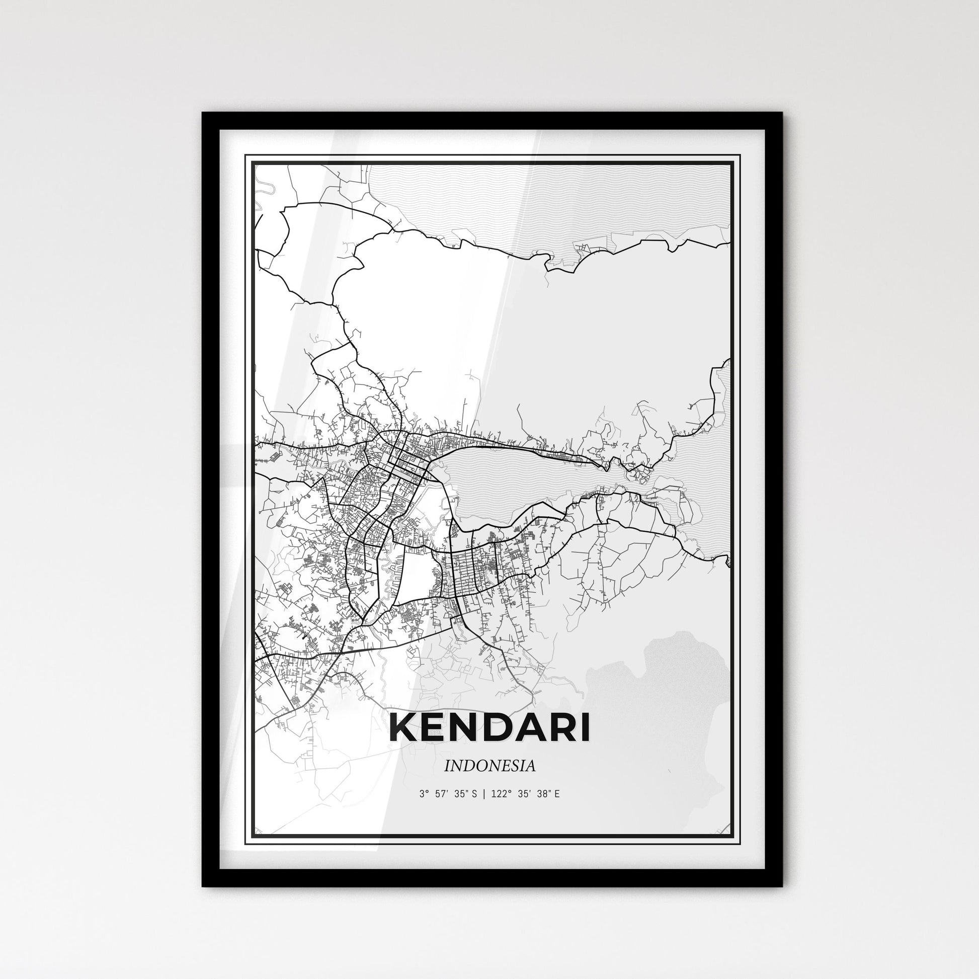 Kendari Indonesia - Scandinavian Style City Map for Modern Home Decor