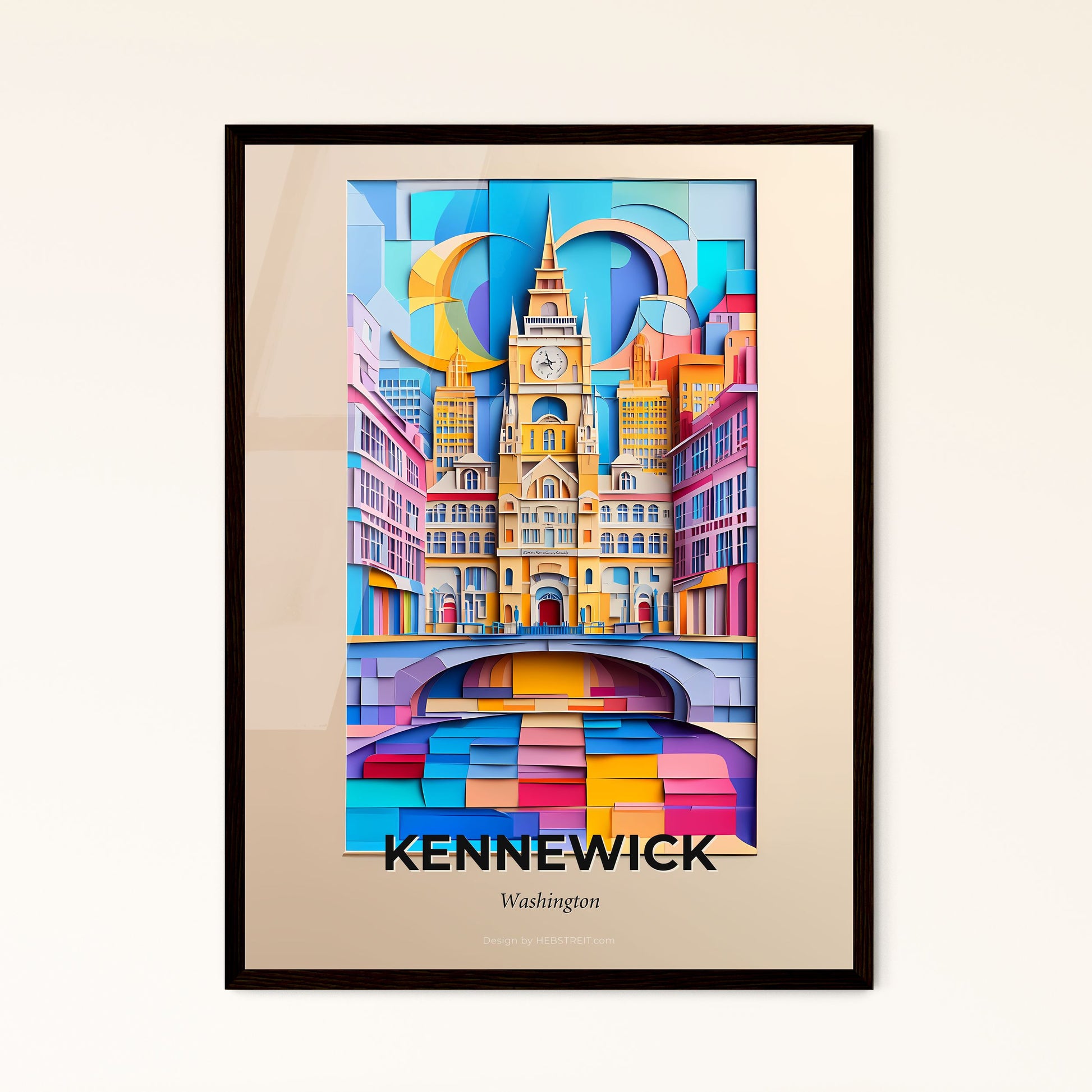 Vivid Kennewick, Washington - a painting of a city with a clock tower