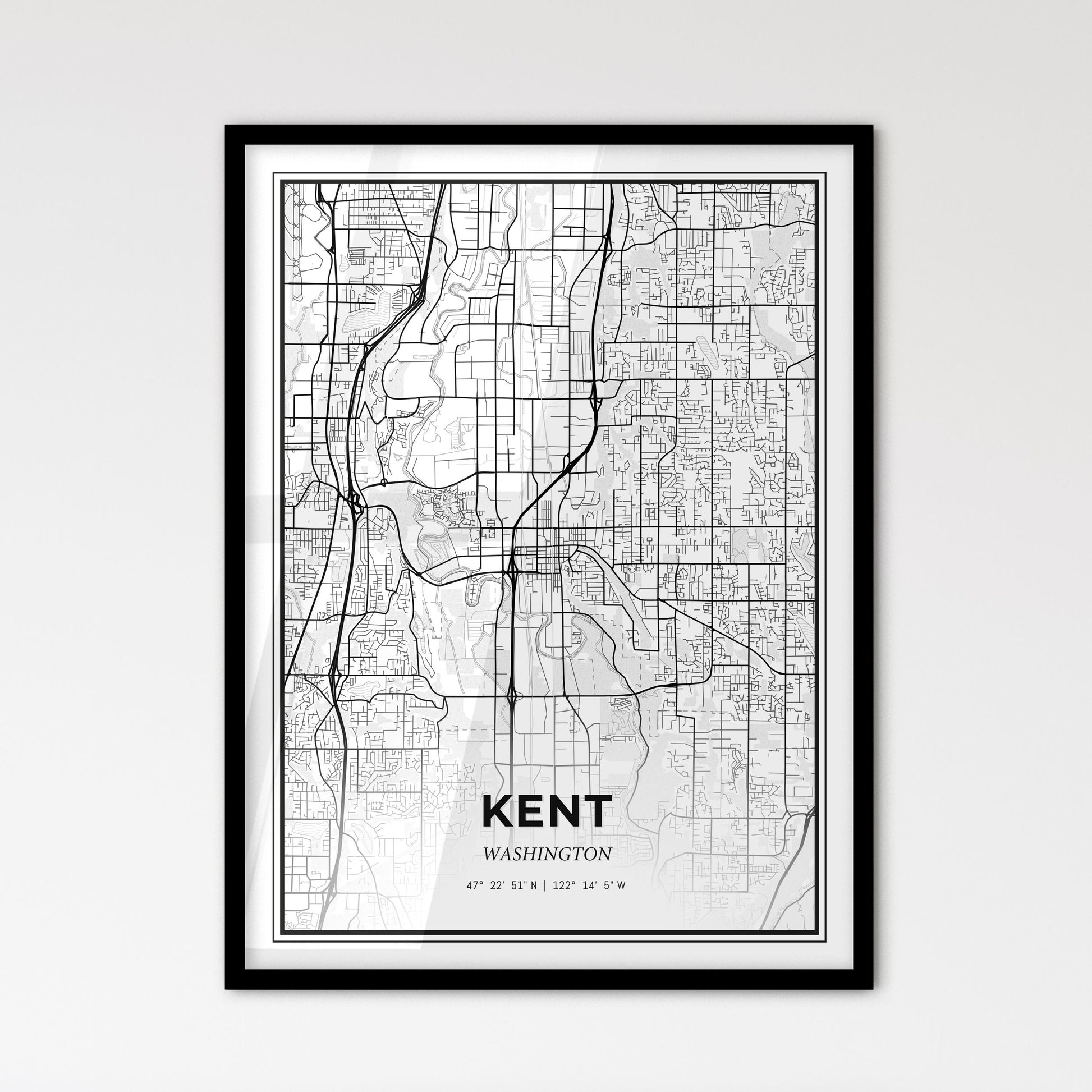 Kent Washington - Scandinavian Style City Map for Modern Home Decor