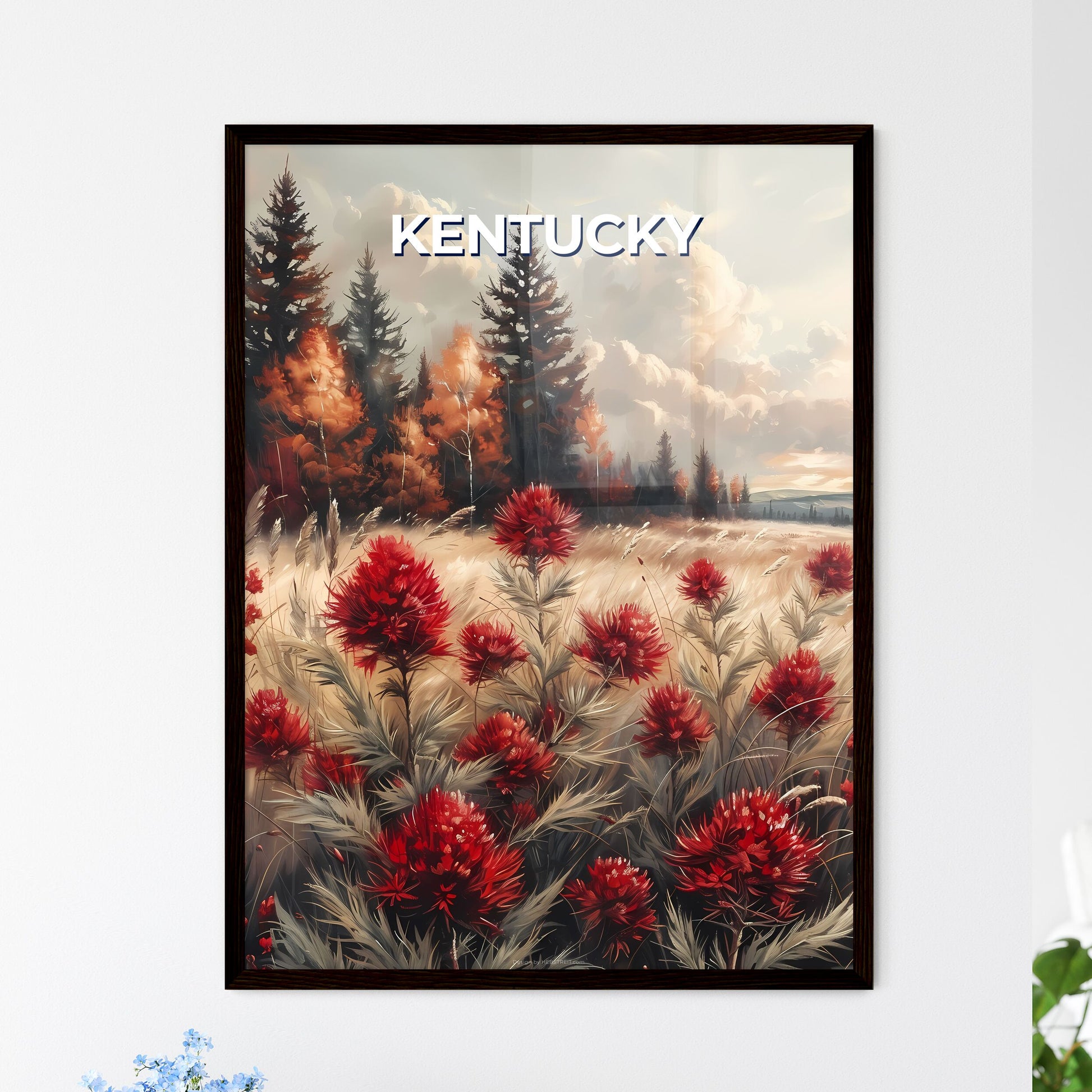 Field of Red Poppies Kentucky USA Nature Landscape Painting Artwork Flowers Art Print Home Decor USA Historic