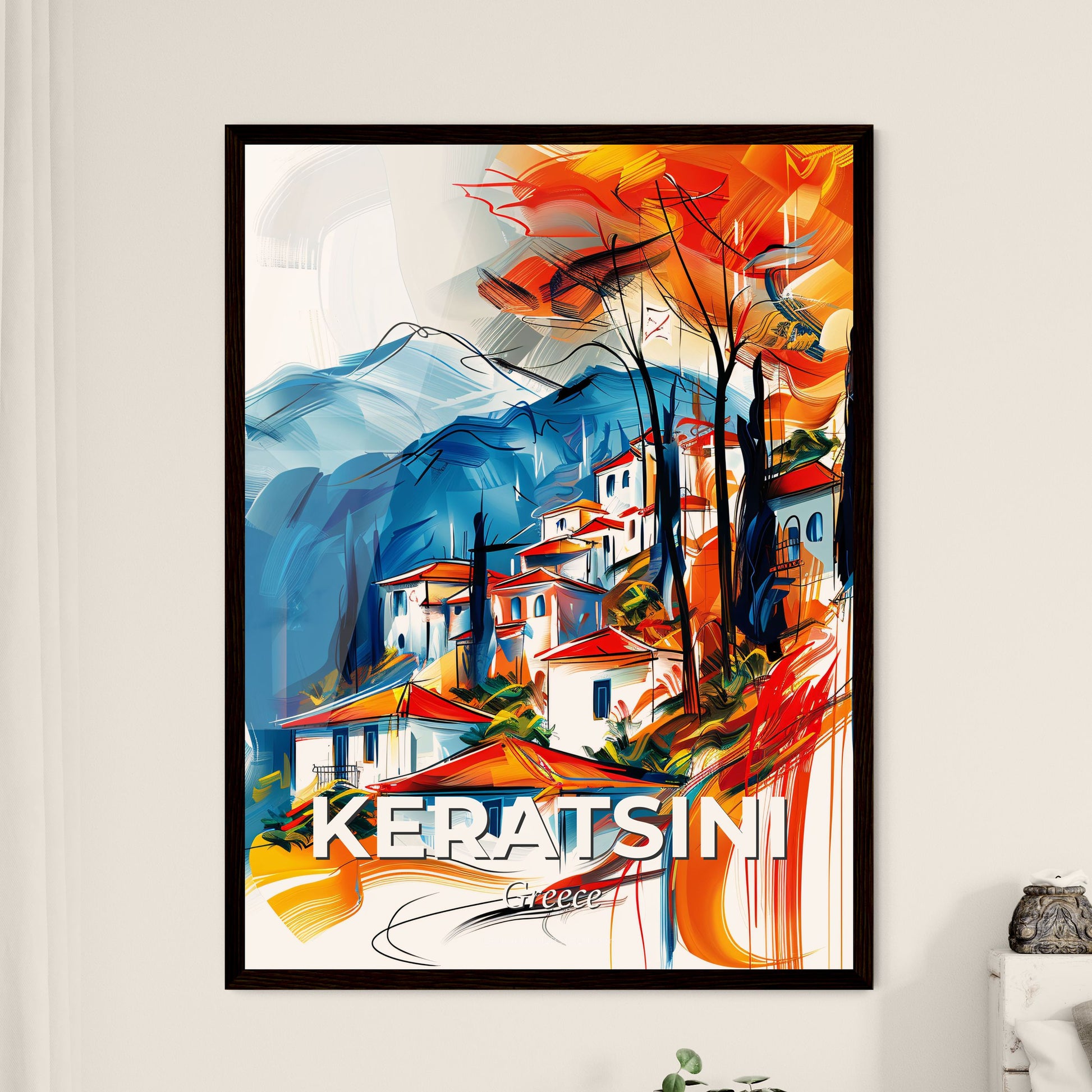 Vibrant Keratsini, Greece - A Painting Of A Village