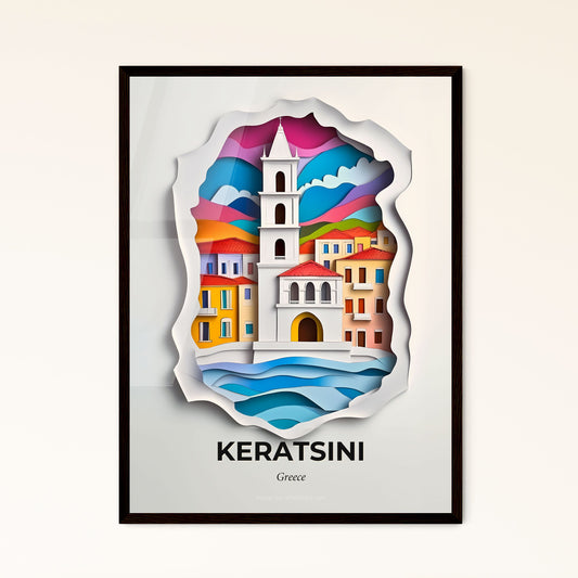 Vivid Keratsini, Greece - a paper cut of a church and a river