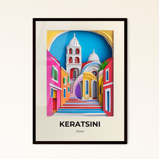 Vivid Keratsini, Greece - a colorful city with a clock tower and stairs