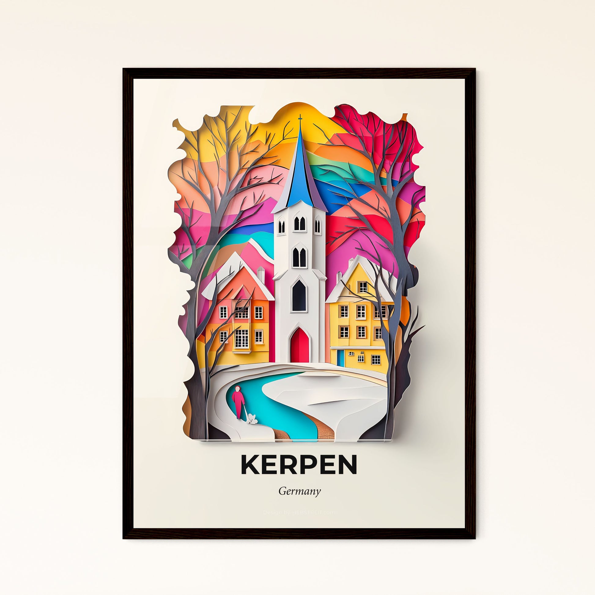 Vivid Kerpen, Germany - a paper cut of a church and a stream