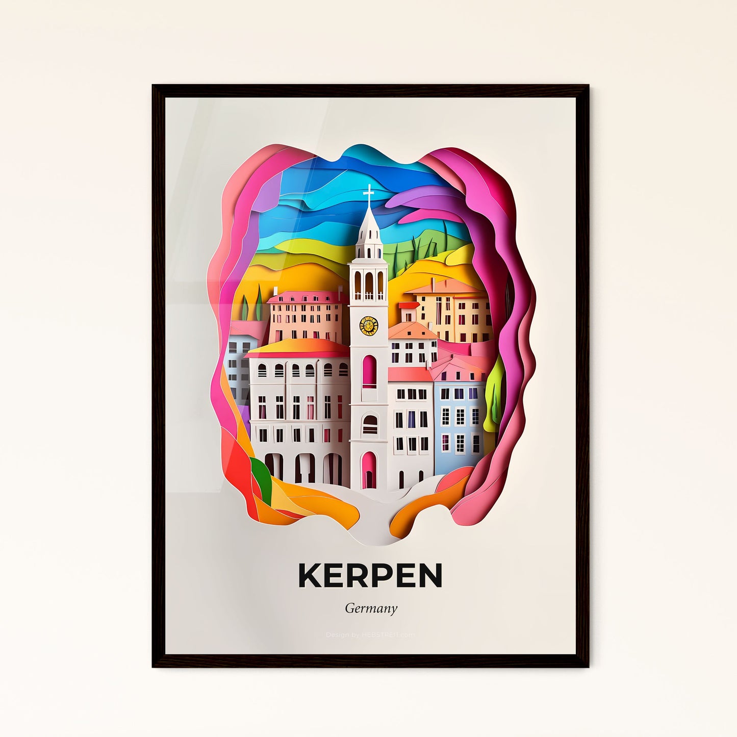 Vivid Kerpen, Germany - a paper cut of a city with a clock tower