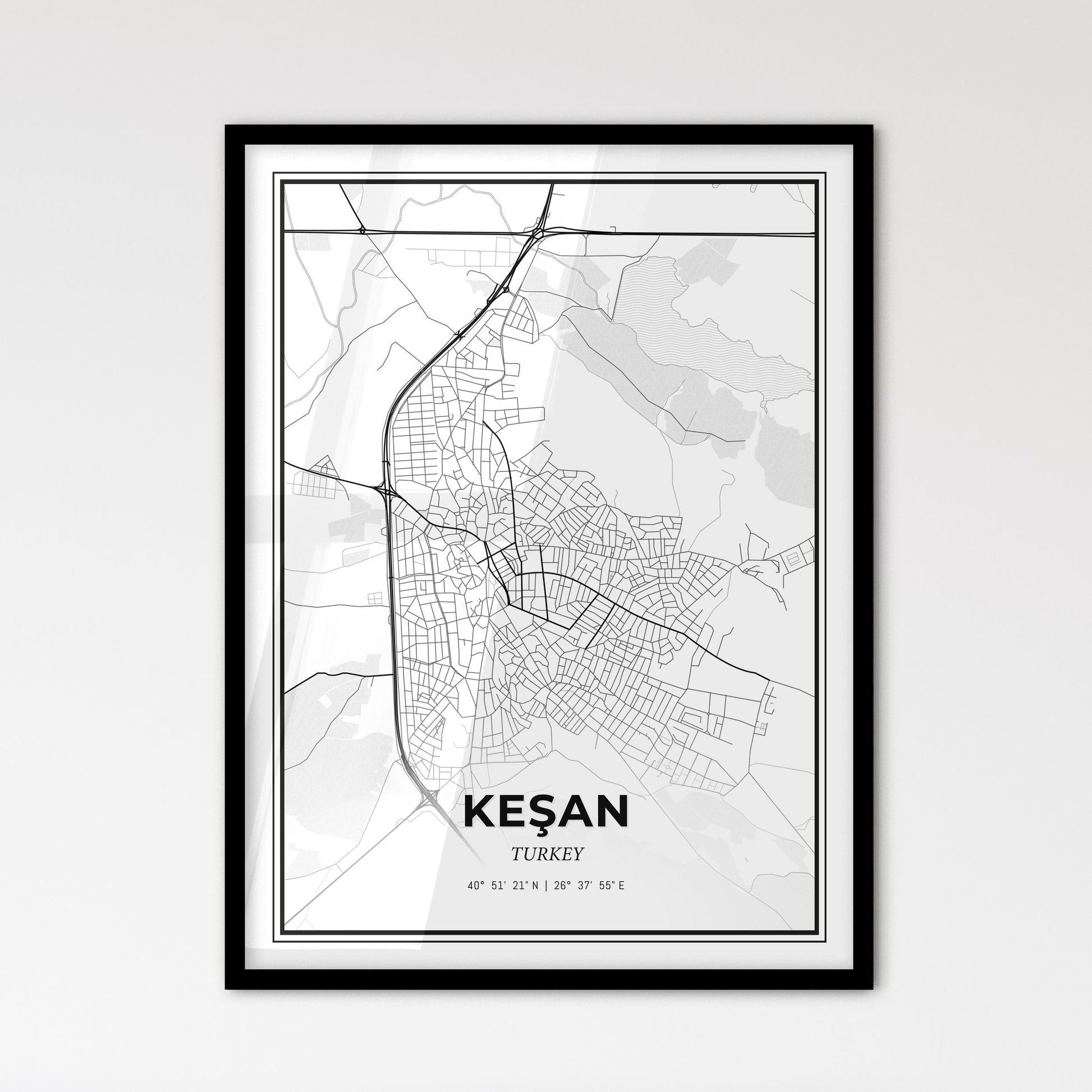 Keşan Turkey - Scandinavian Style City Map for Modern Home Decor