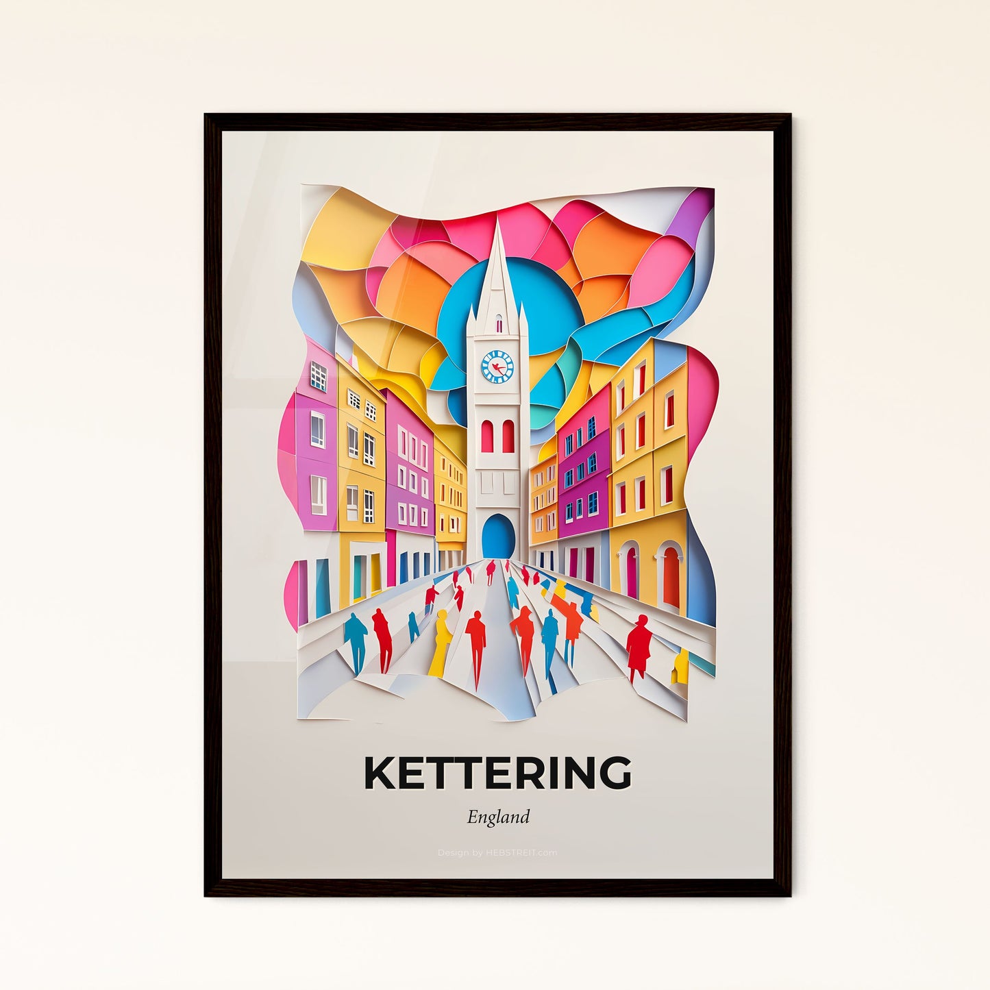 Vivid Kettering, England - a paper cut of a city with a clock tower