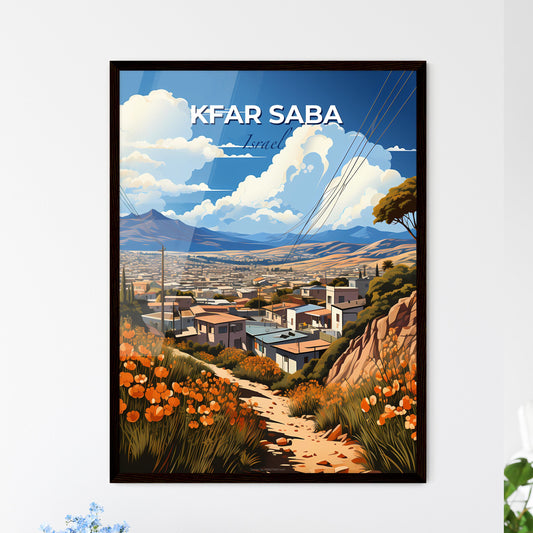 Kfar Saba Israel Skyline - A Colorful Painting of Orange Flowers and City Buildings Default Title