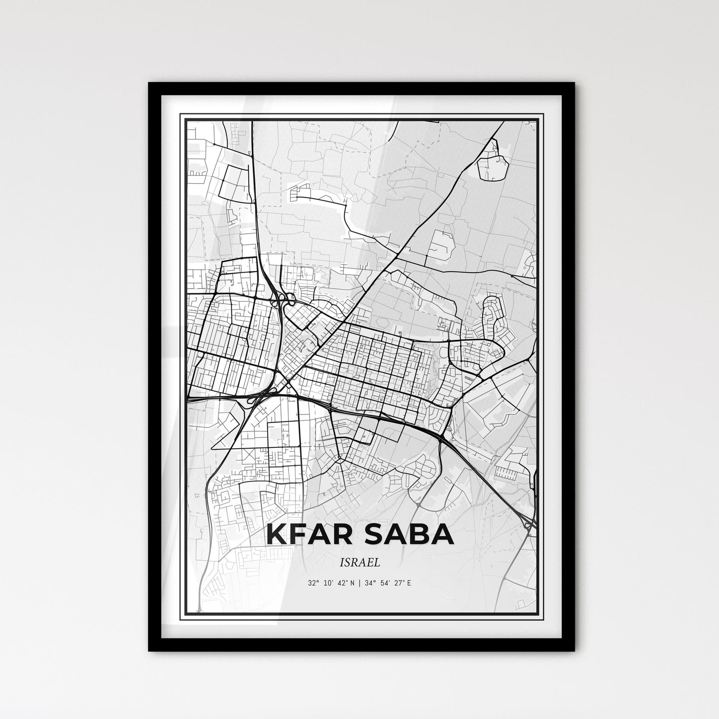 Kfar Saba Israel - Scandinavian Style City Map for Modern Home Decor