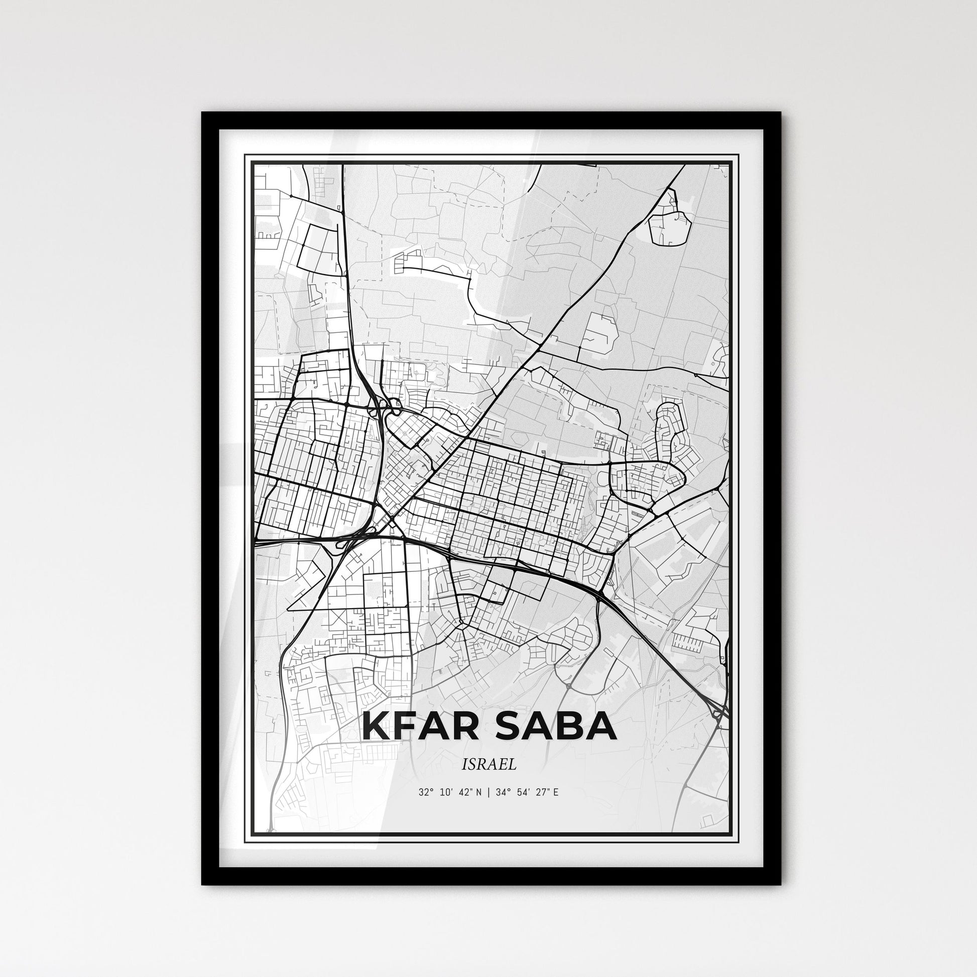 Kfar Saba Israel - Scandinavian Style City Map for Modern Home Decor