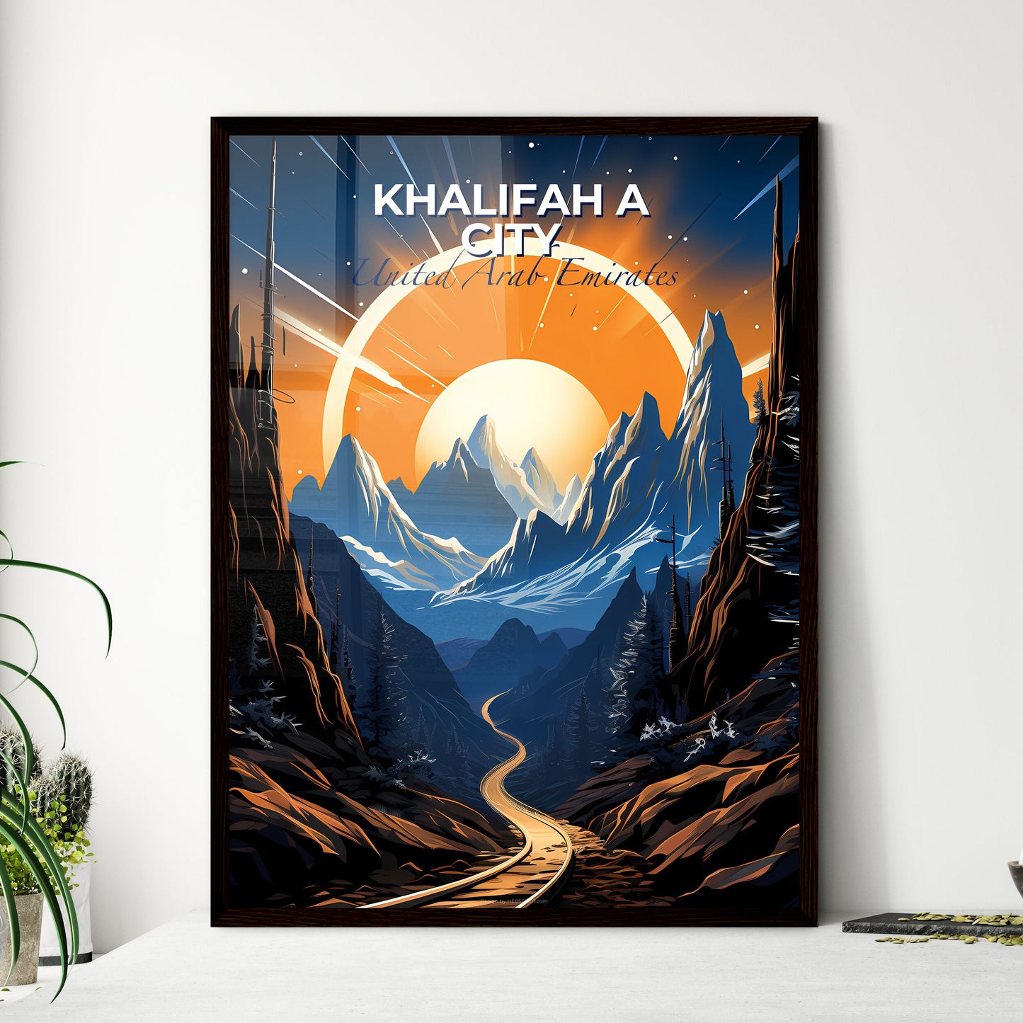 Vibrant Mountain Road Painting: Khalifah City United Arab Emirates Skyline Default Title