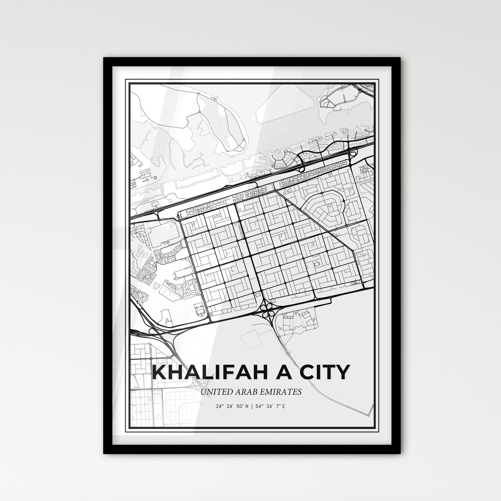 Khalifah A City United Arab Emirates - Scandinavian Style City Map for Modern Home Decor