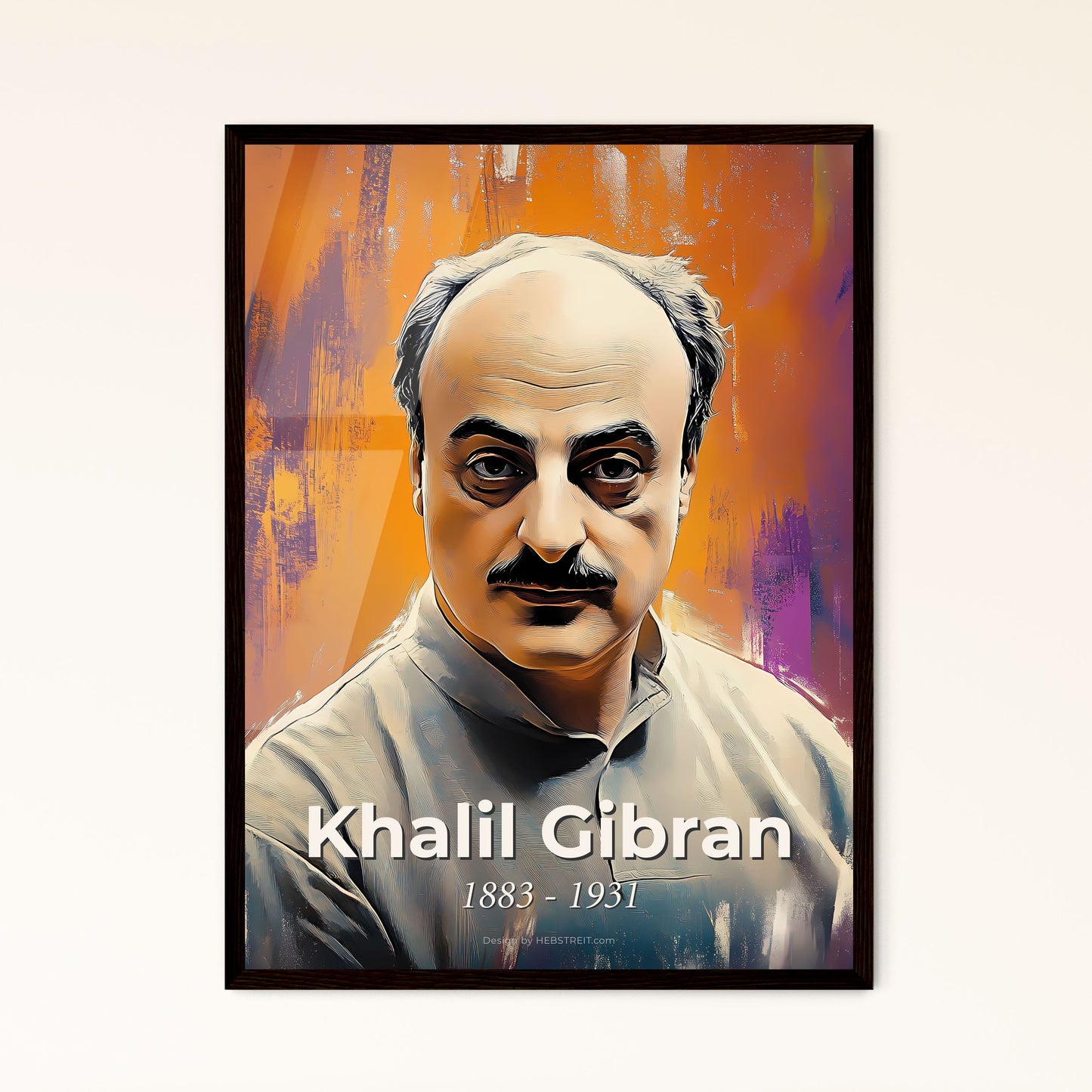 Portrait of Khalil Gibran, 1883 - 1931. Impressionistic painting of a man with a mustache.