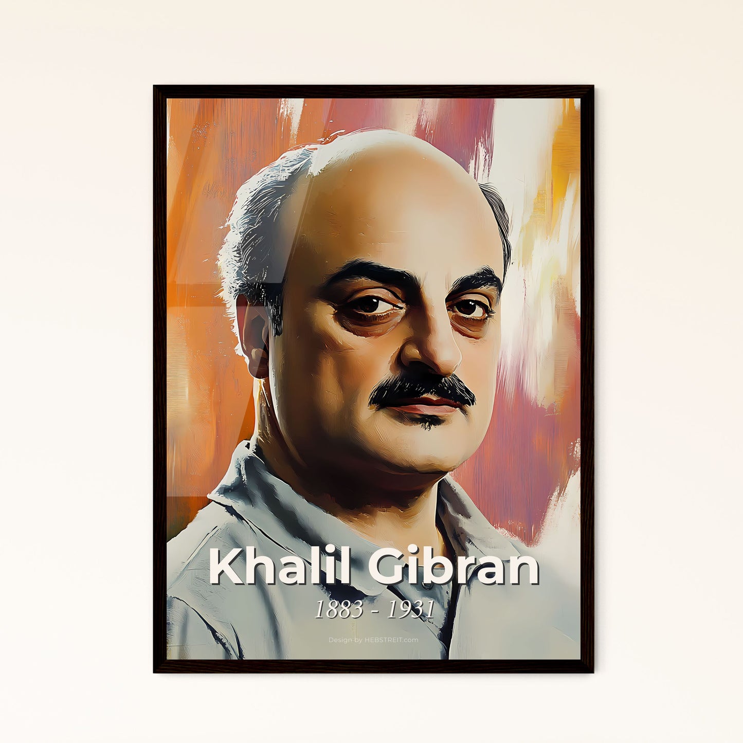 Portrait of Khalil Gibran, 1883 - 1931. Impressionistic painting of a man with a mustache.