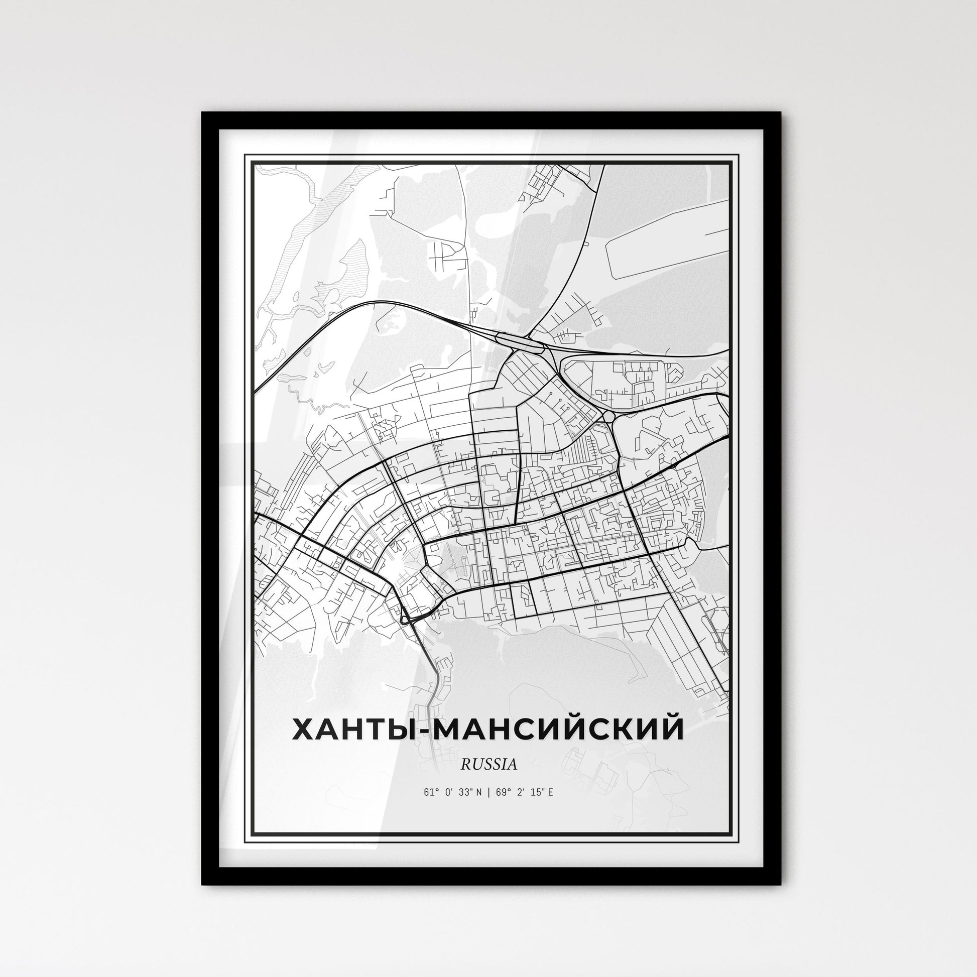 Khanty-Mansiysk Russia - Scandinavian Style City Map for Modern Home Decor