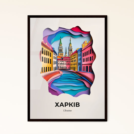 Vivid Kharkiv, Ukraine - a paper cut of a city with a river