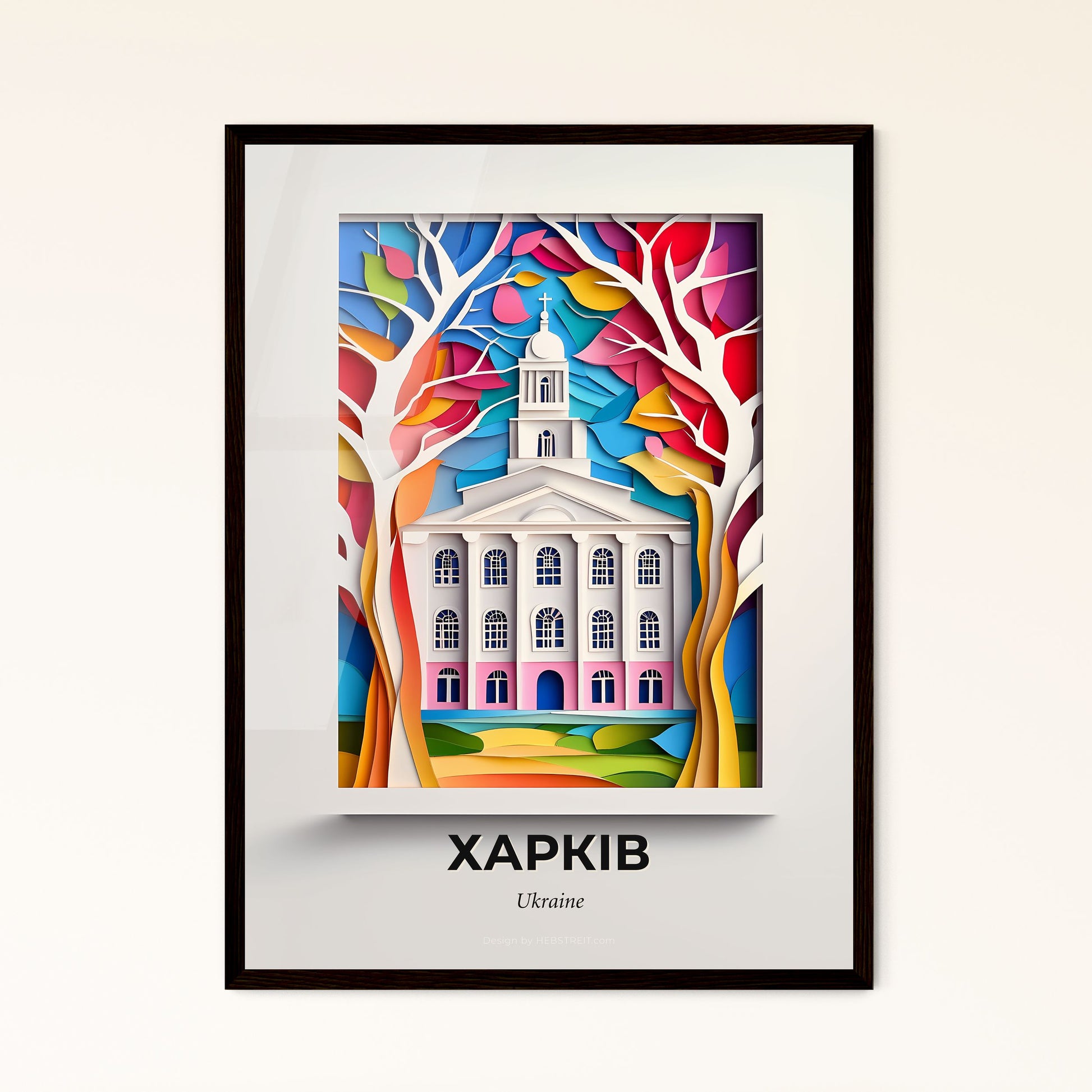 Vivid Kharkiv, Ukraine - a paper cut of a church with a clock tower