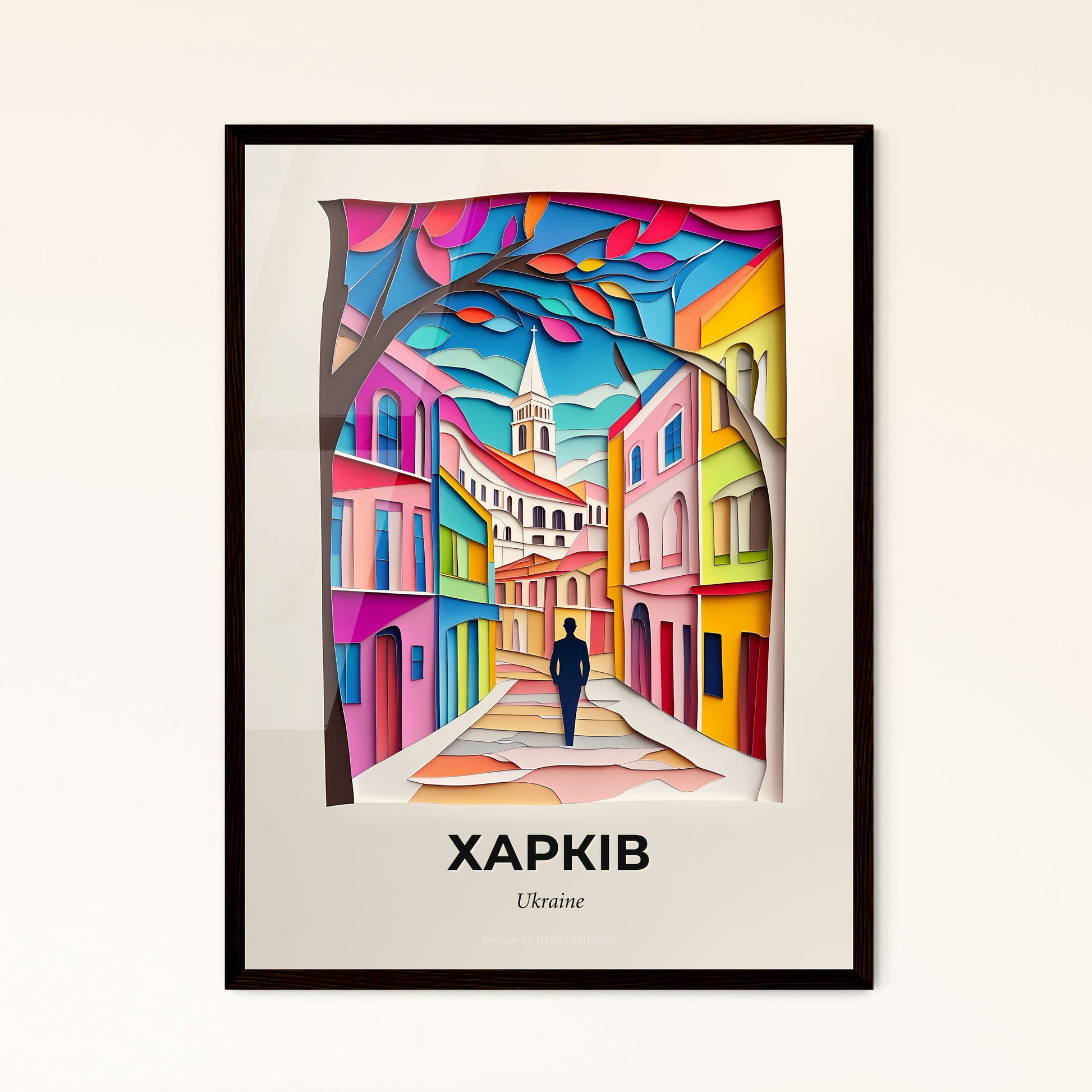 Vivid Kharkiv, Ukraine - a man walking down a street past a colorful building