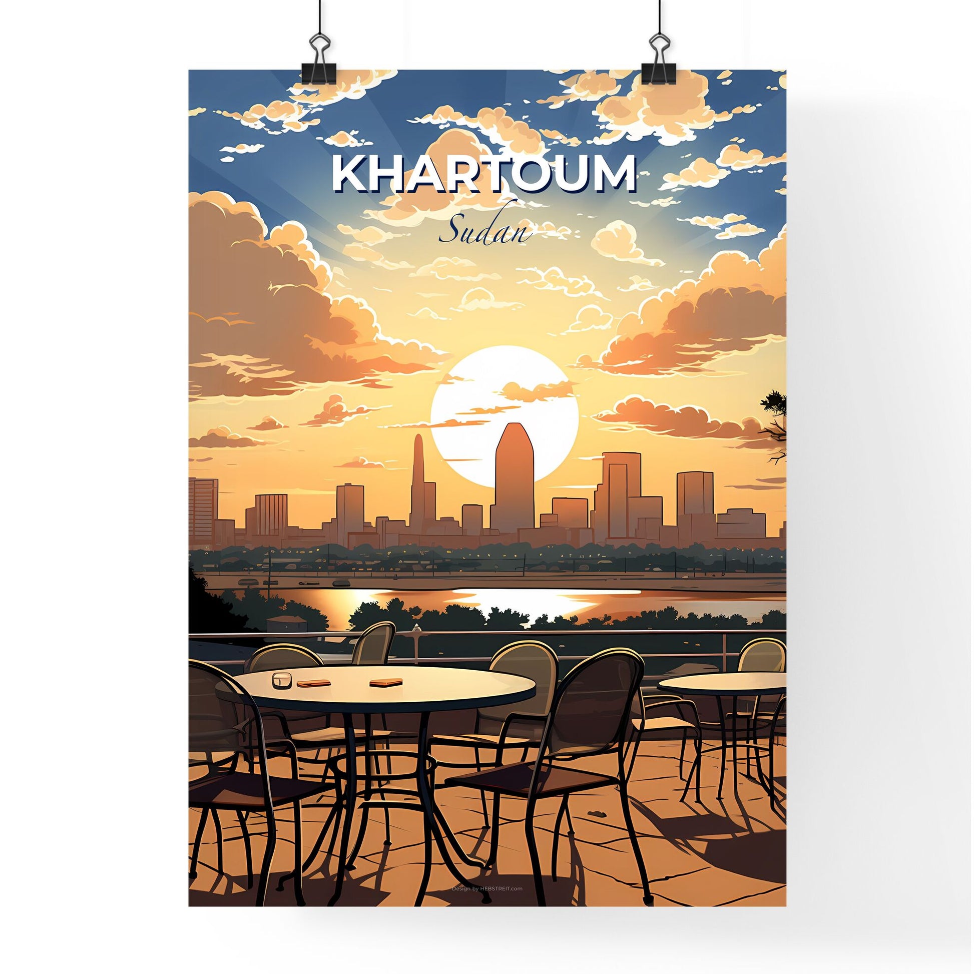 Vibrant Painted Khartoum Sudan Skyline Table Chairs City Background Art Default Title