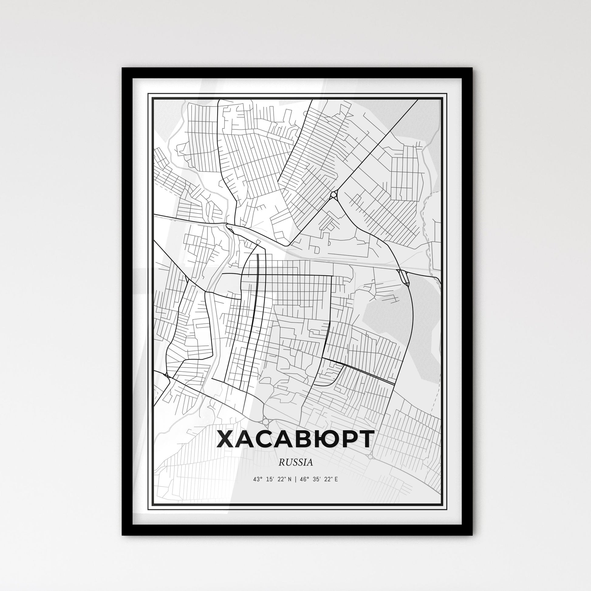 Khasavyurt Russia - Scandinavian Style City Map for Modern Home Decor