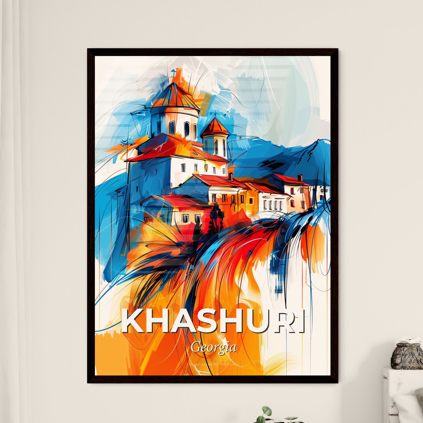 Vibrant Khashuri, Georgia - A Painting Of A Building