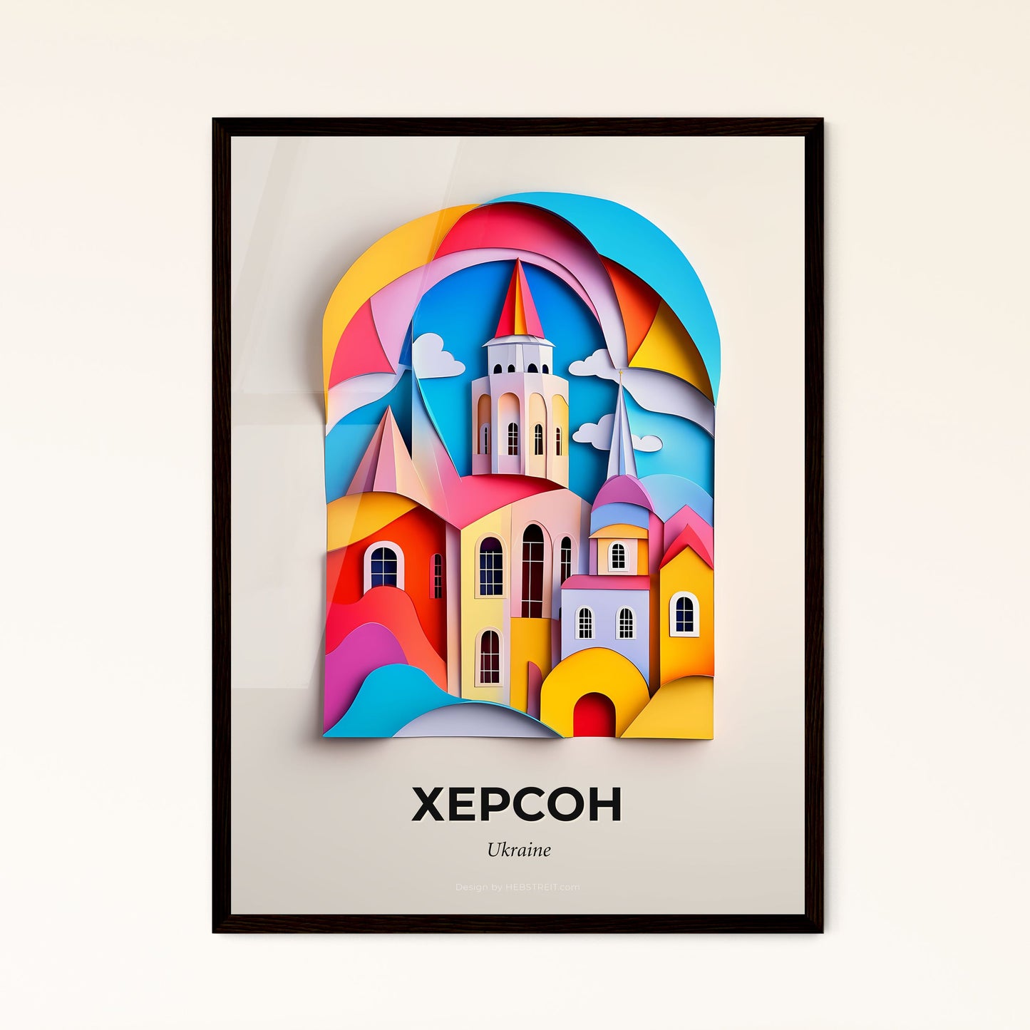 Vivid Kherson, Ukraine - a colorful paper cut of a church and a rainbow