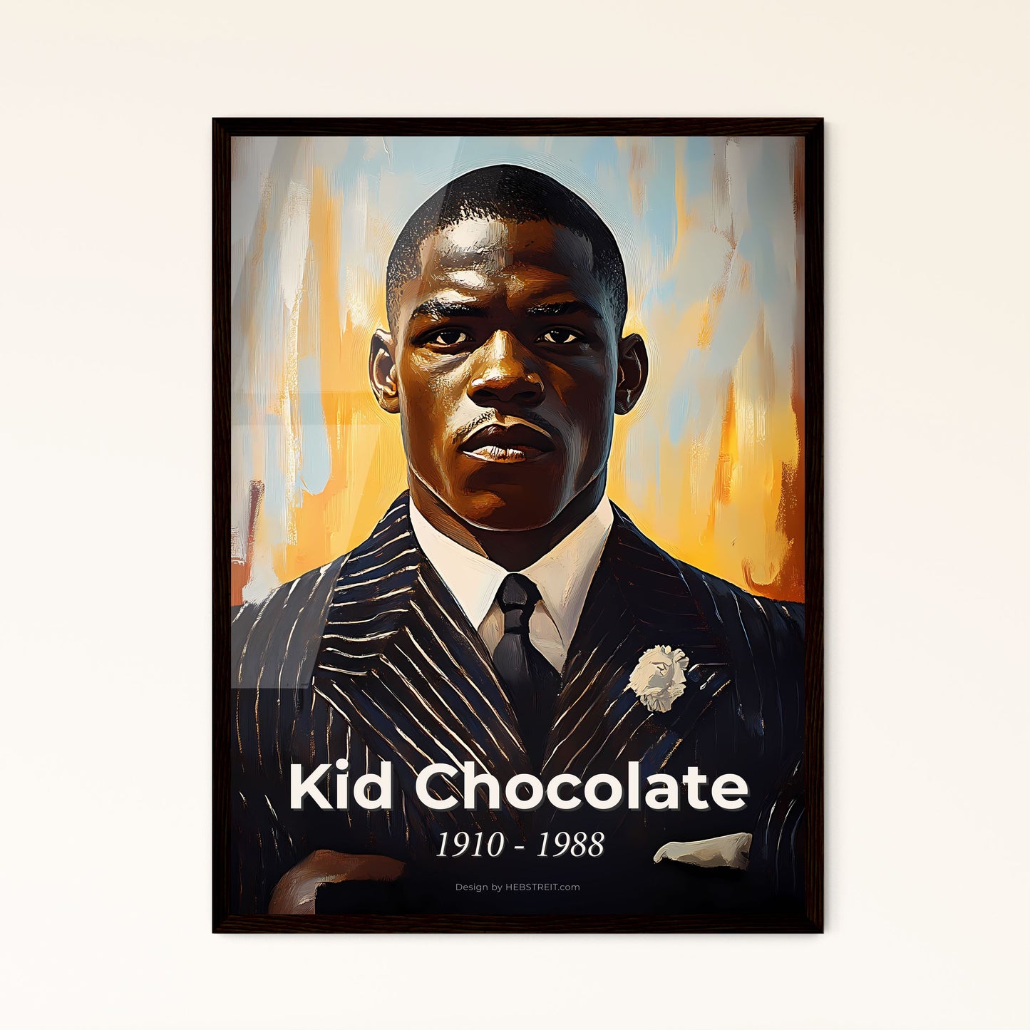 Portrait of Kid Chocolate, 1910 - 1988. Impressionistic painting of a man in a suit.