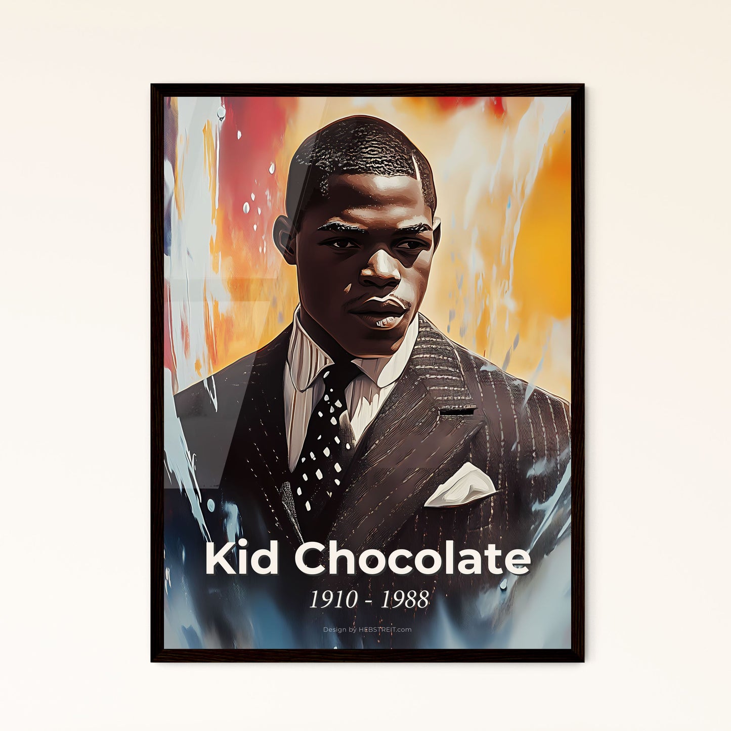 Portrait of Kid Chocolate, 1910 - 1988. Impressionistic painting of a man in a suit.