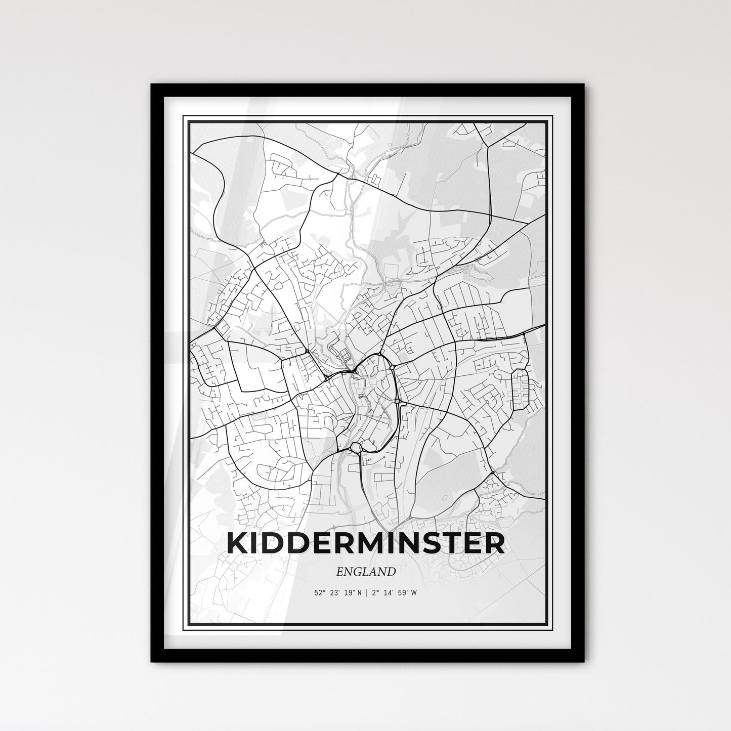 Kidderminster England - Scandinavian Style City Map for Modern Home Decor