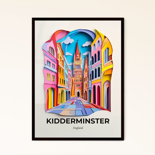 Vivid Kidderminster, England - a paper cut of a city street with a clock tower