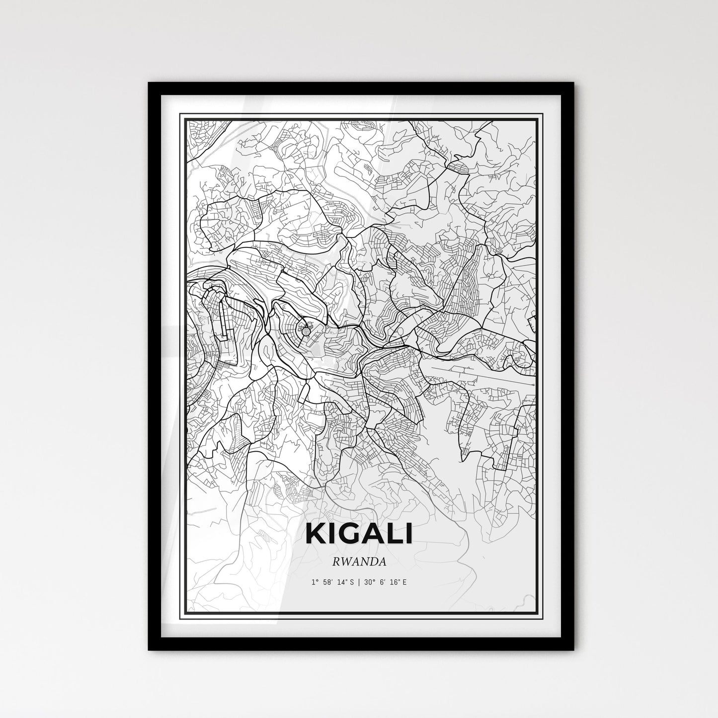 Kigali Rwanda - Scandinavian Style City Map for Modern Home Decor