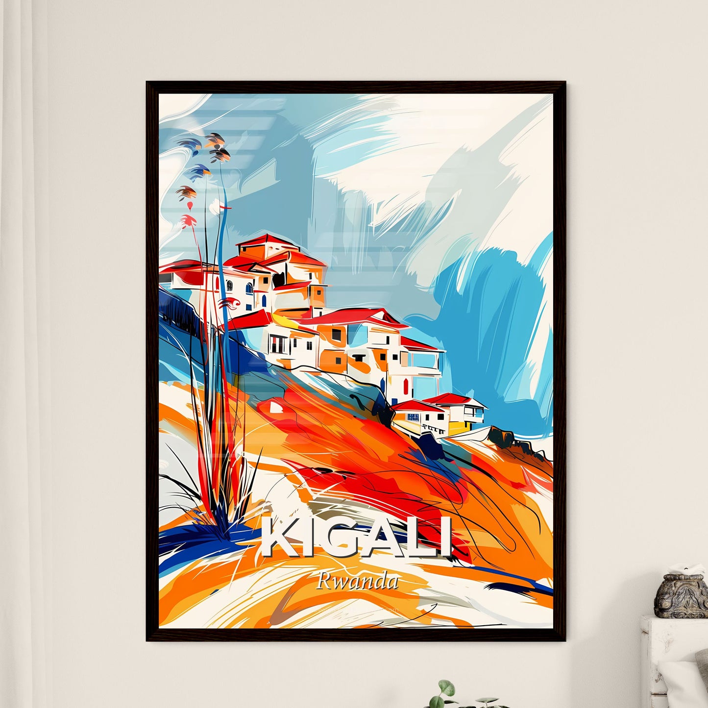 Vibrant Kigali, Rwanda - A Painting Of Houses On A Hill