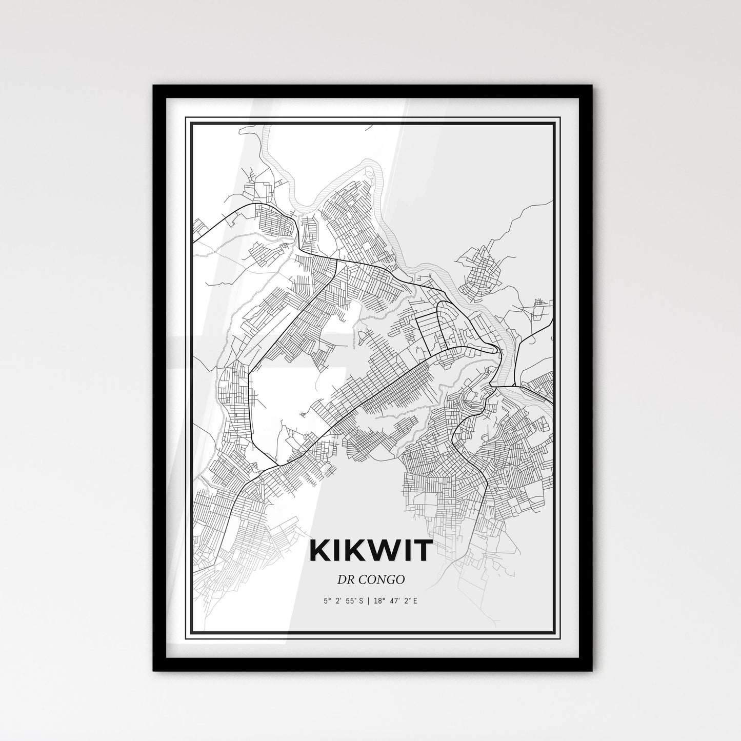 Kikwit DR Congo - Scandinavian Style City Map for Modern Home Decor