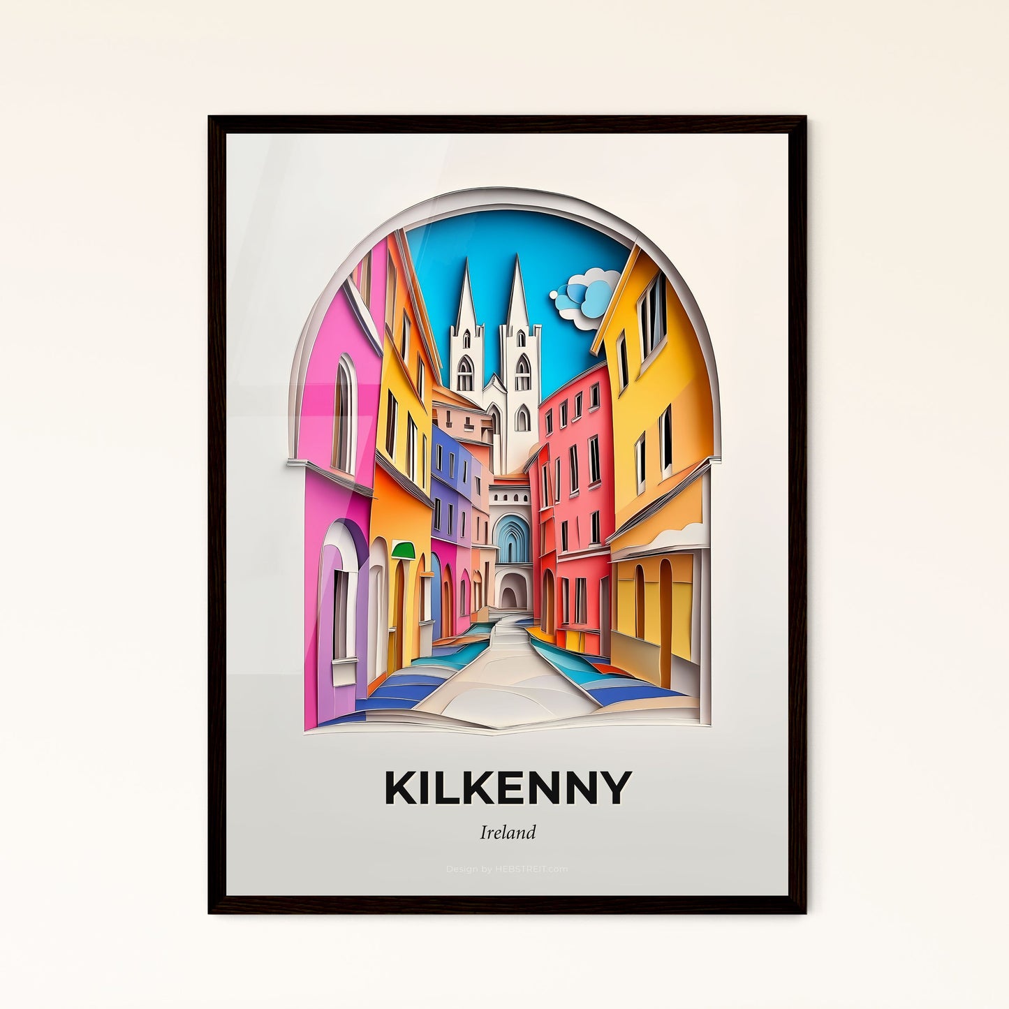 Vivid Kilkenny, Ireland - a paper cut of a street with a church in the background