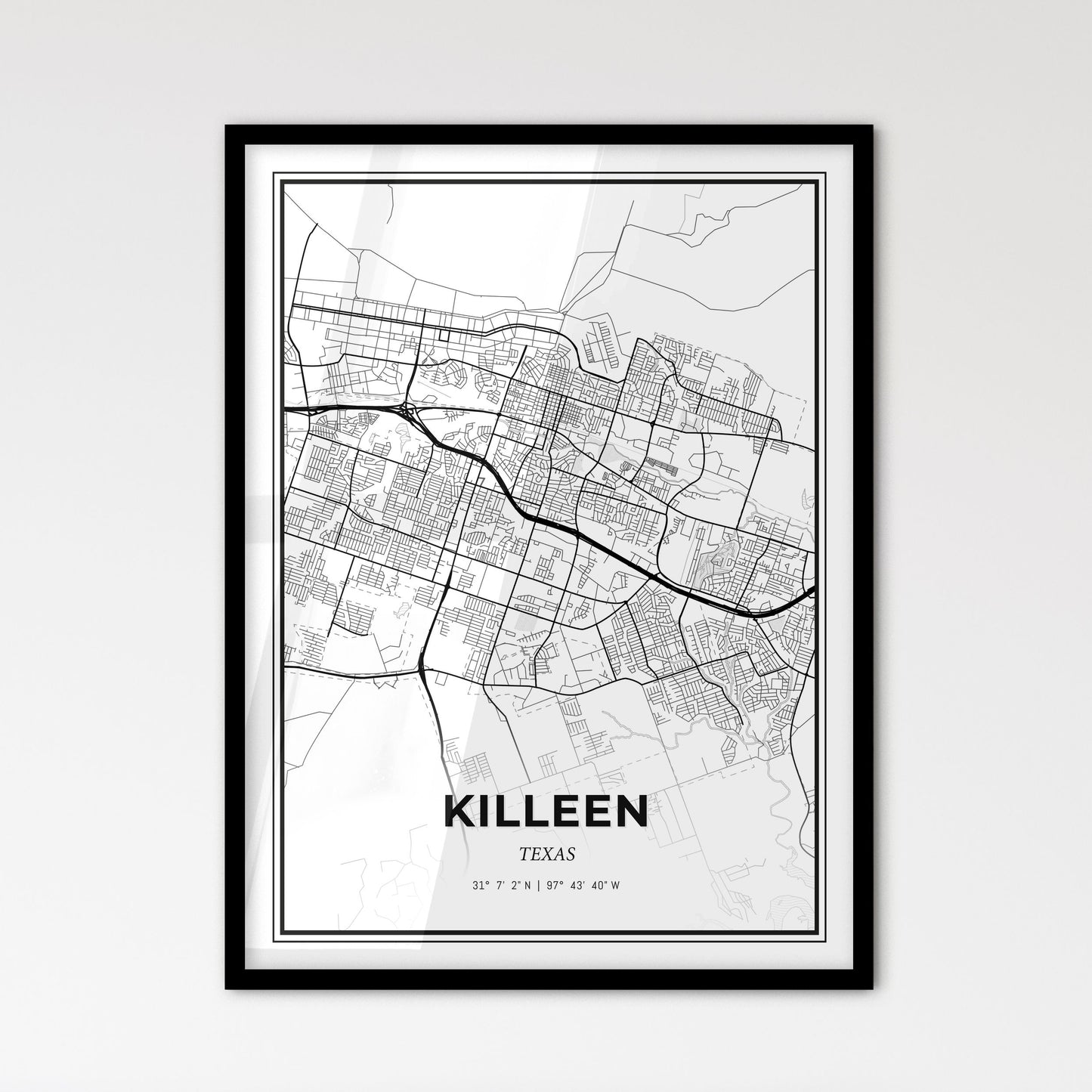 Killeen Texas - Scandinavian Style City Map for Modern Home Decor