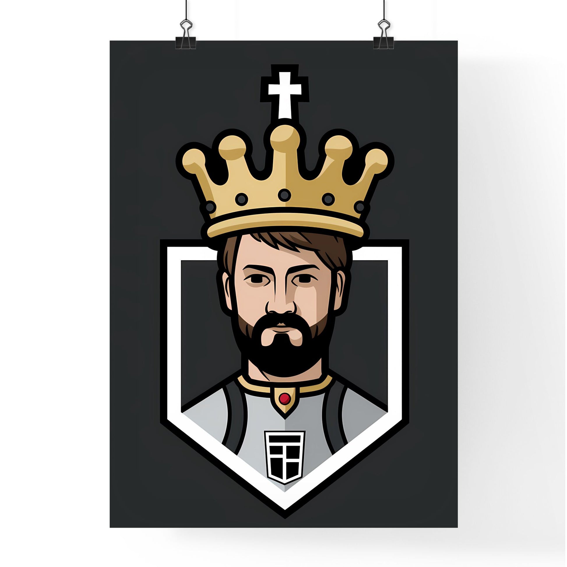 Bold Black and White King Mascot Logo - Striking Cartoon Illustration with Vibrant Painted Art Focus Default Title
