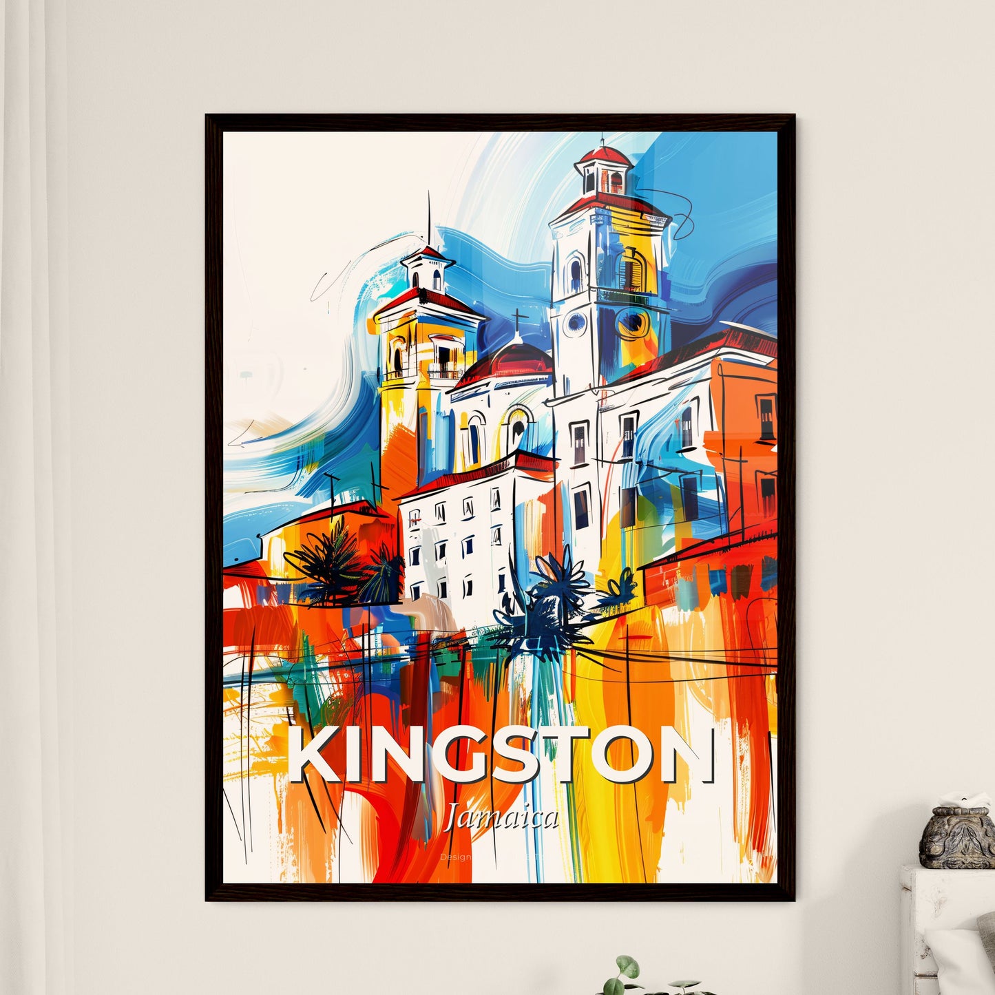 Vibrant Kingston, Jamaica - A Colorful Painting Of A Building