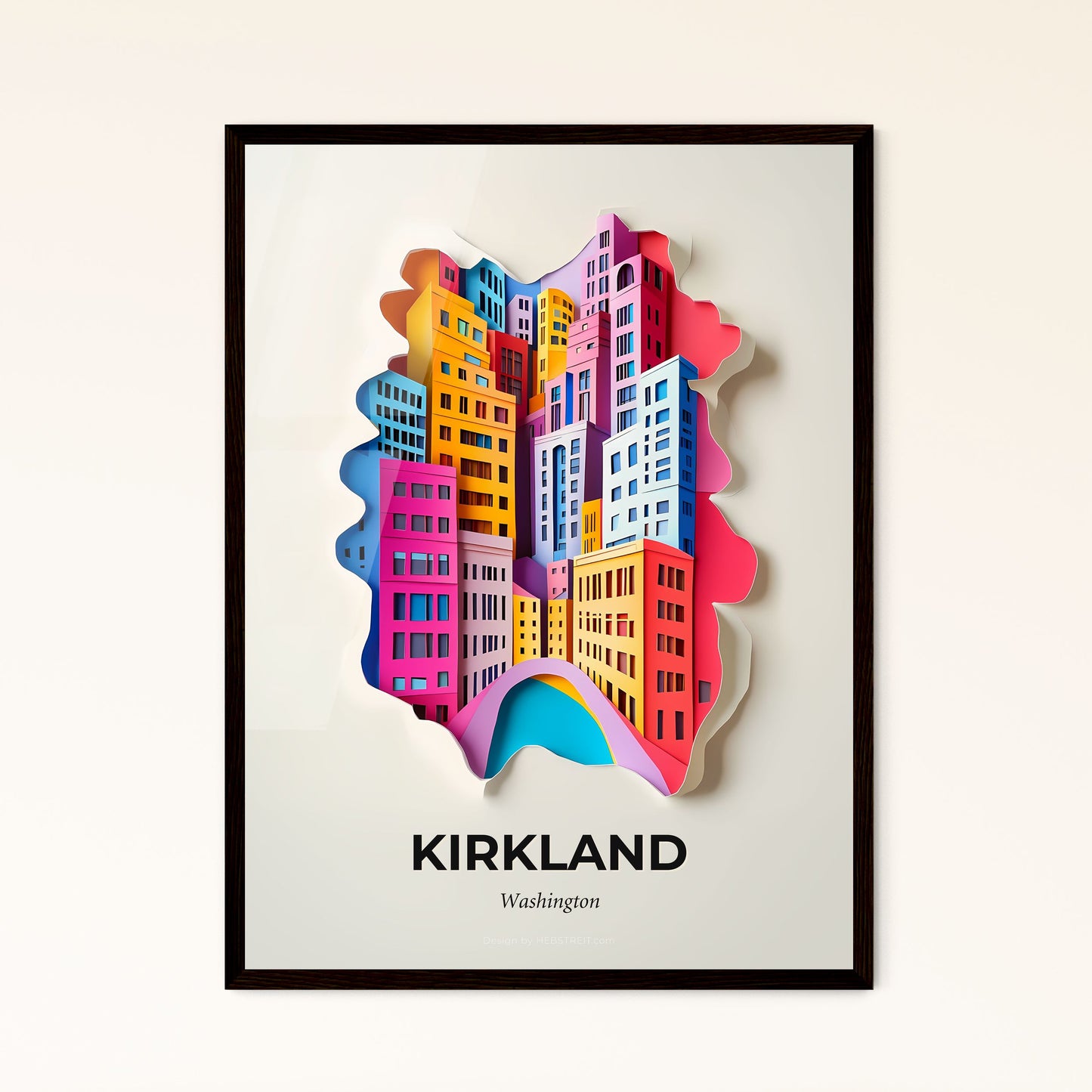 Vivid Kirkland, Washington - a colorful city is cut out of paper