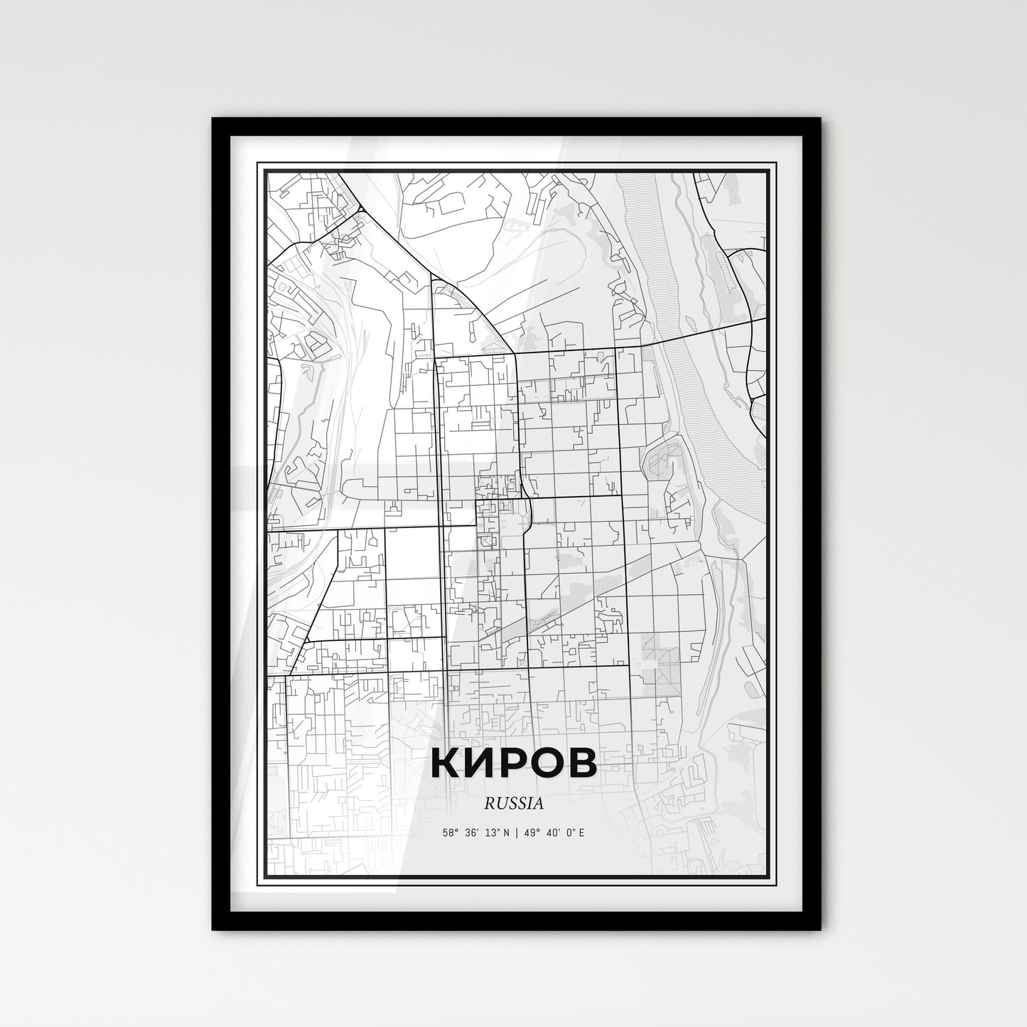 Kirov Russia - Scandinavian Style City Map for Modern Home Decor